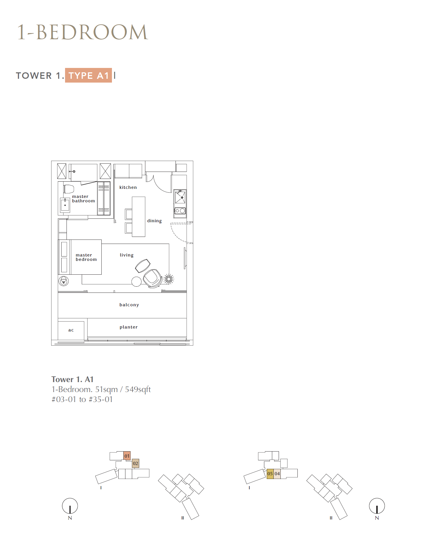Floor plan, OUE Twin Peaks. Type T1-A1, 549 sq ft. Unit #33-01 at $1,262,700.