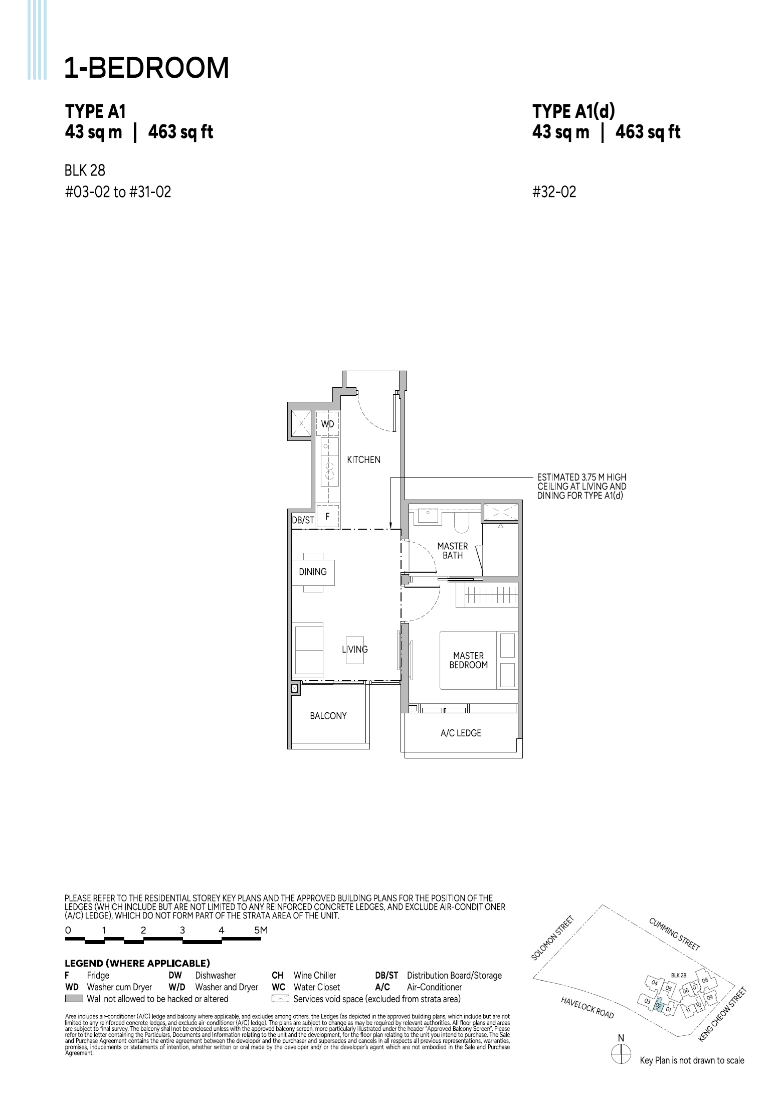 Floor plan, Union Square Residences. Type A1, 463 sq ft. Unit #14-02 at $1,307,000.