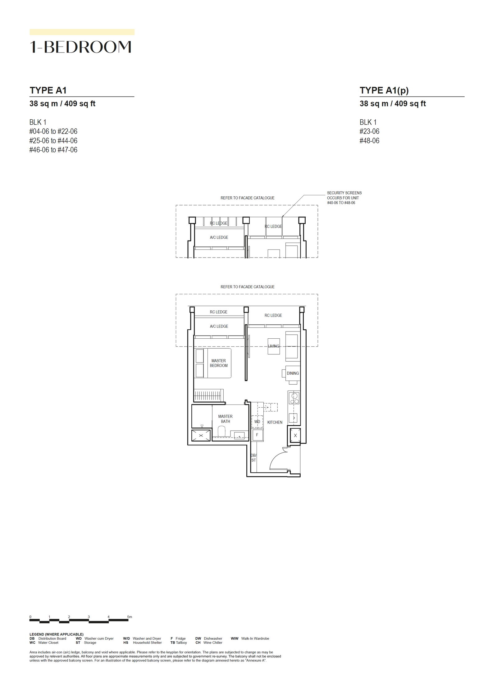 Floor plan, Canninghill Piers. Type A1, 409 sq ft. Unit #22-06 at $1,317,000.