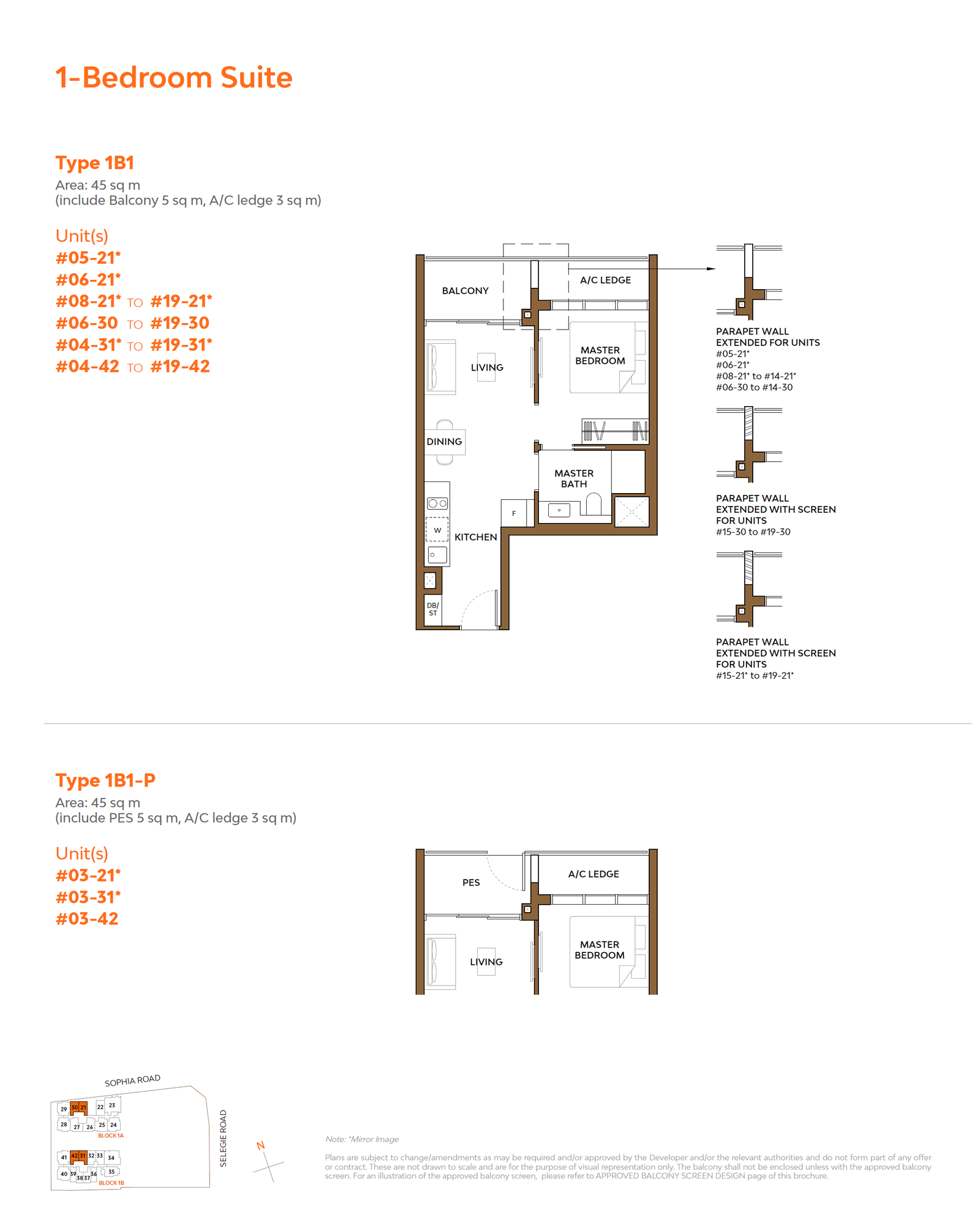 Floor plan, The Collective at One Sophia. Type 1B1-P, 484 sq ft. Unit #03-31 at $1,330,000.