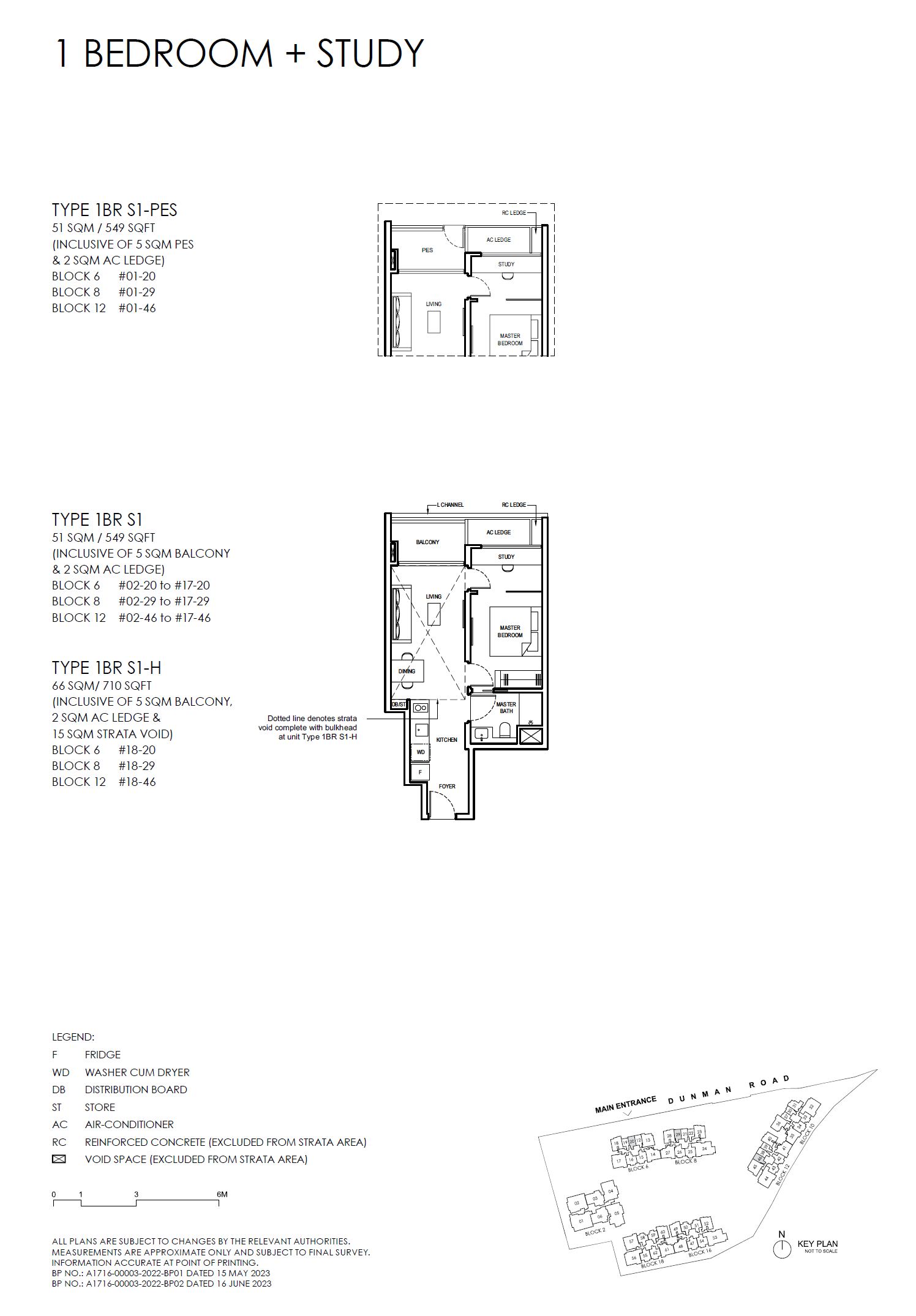 Floor plan, Grand Dunman. Type 1BR S1-PES, 549 sq ft. Unit #01-46 at $1,367,000.