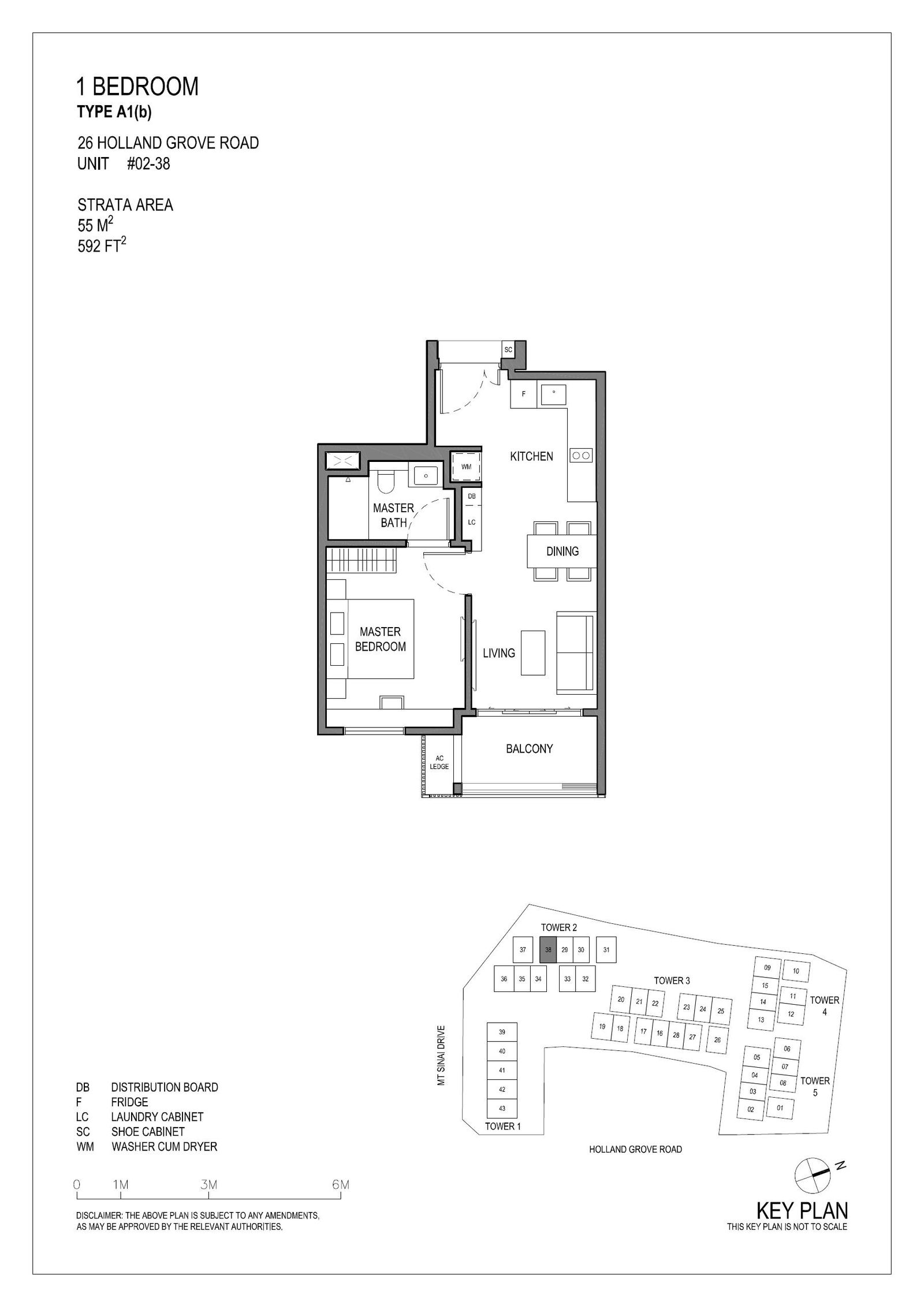 Floor plan, Parksuites. Type A1(b), 592 sq ft. Unit #02-38 at $1,369,450.