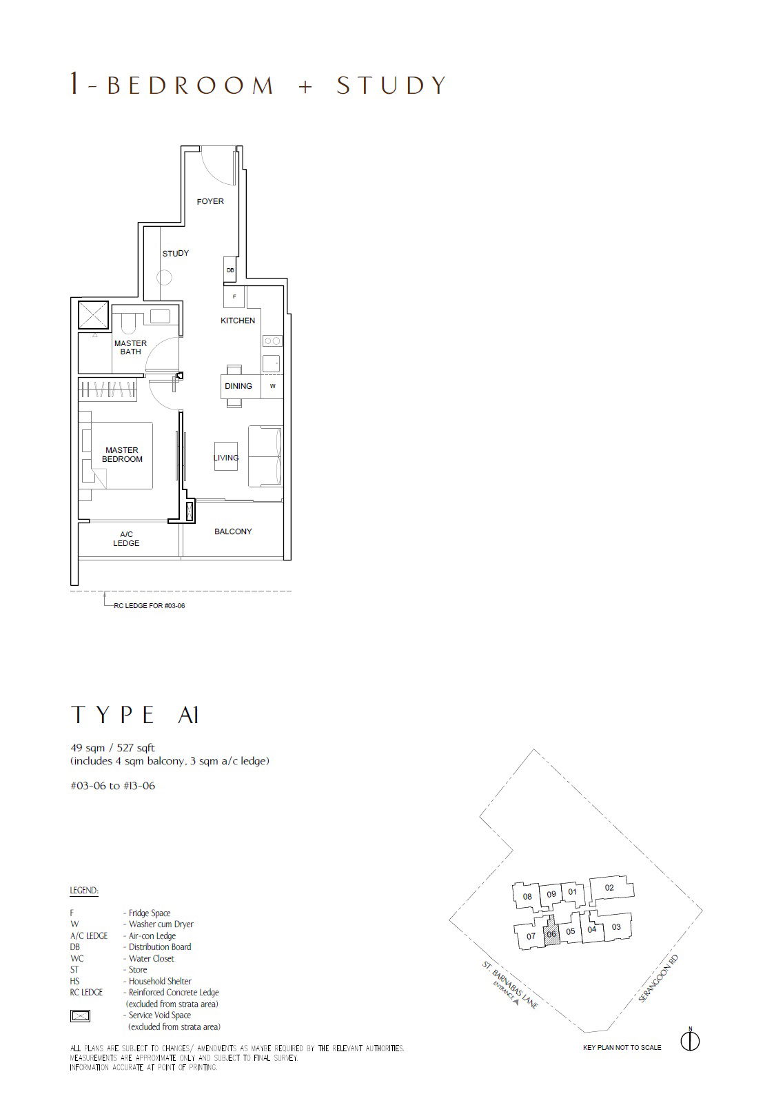 Floor plan, The Arcady at Boon Keng. Type A1, 527 sq ft. Unit #13-06 at $1,418,000.