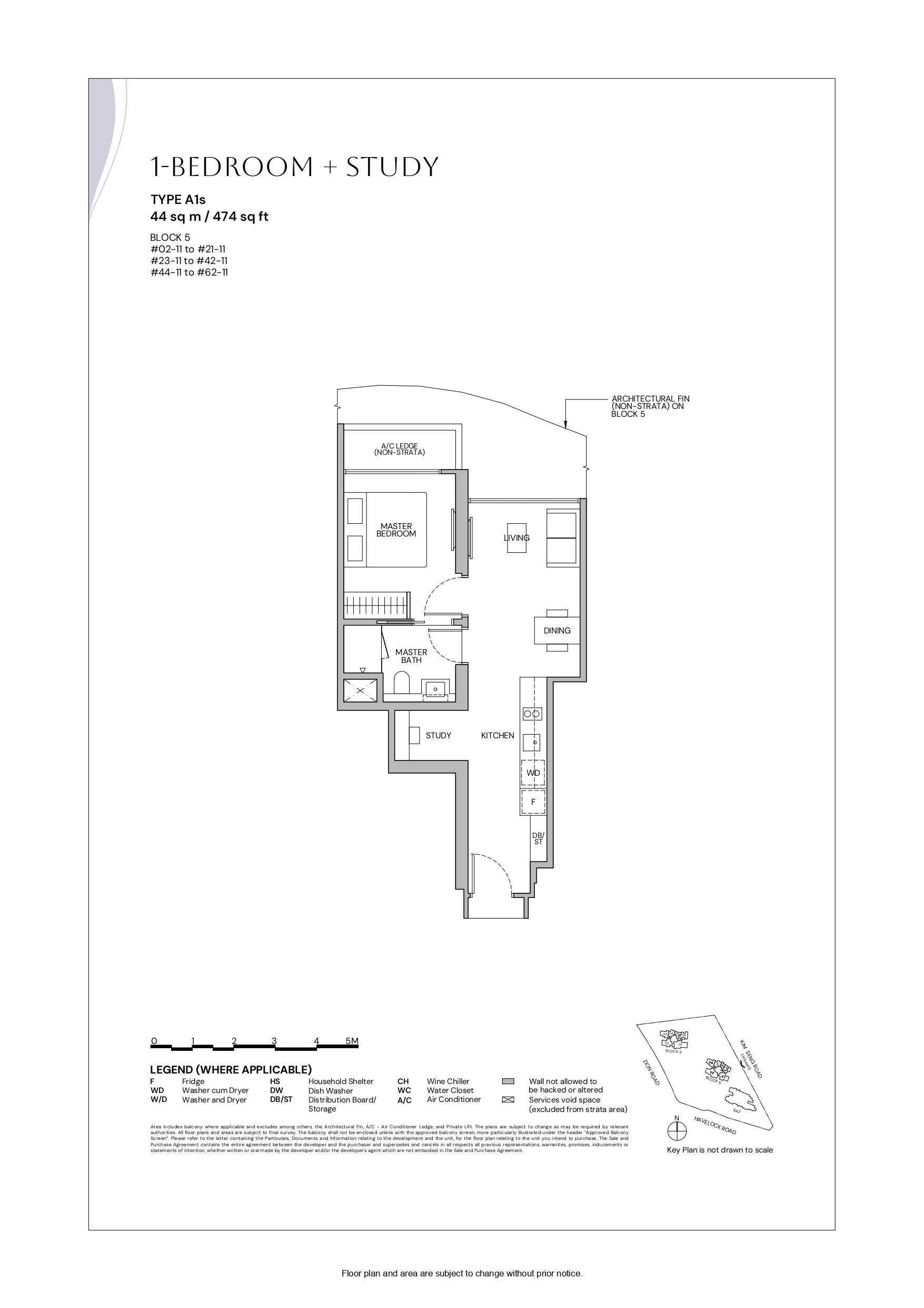 Floor plan, Zyon Grand. Type A1s, 474 sq ft. Unit #32-11 at $1,453,000.