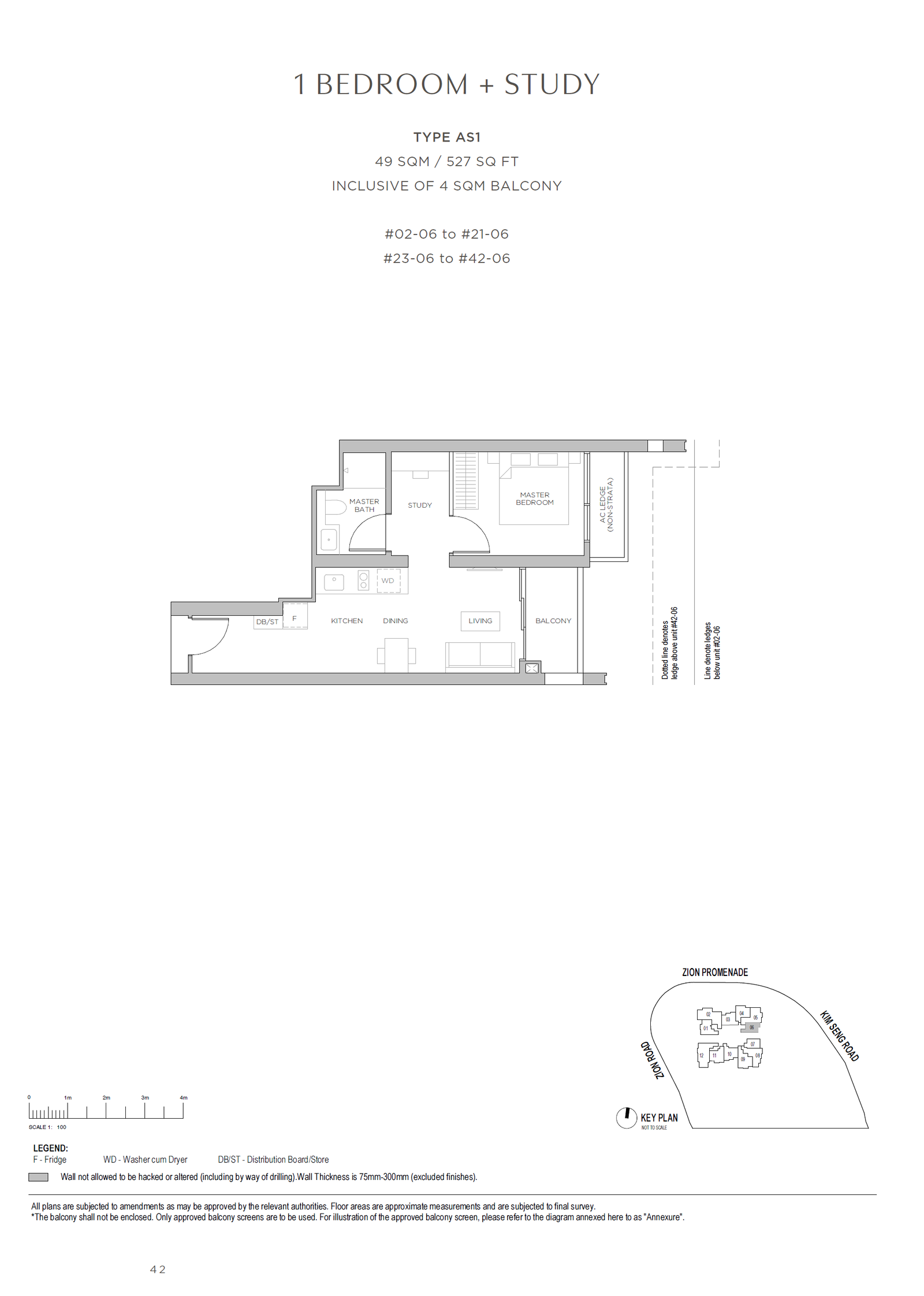 Floor plan, Promenade Peak. Type AS1, 527 sq ft. Unit #02-06 at $1,462,300.