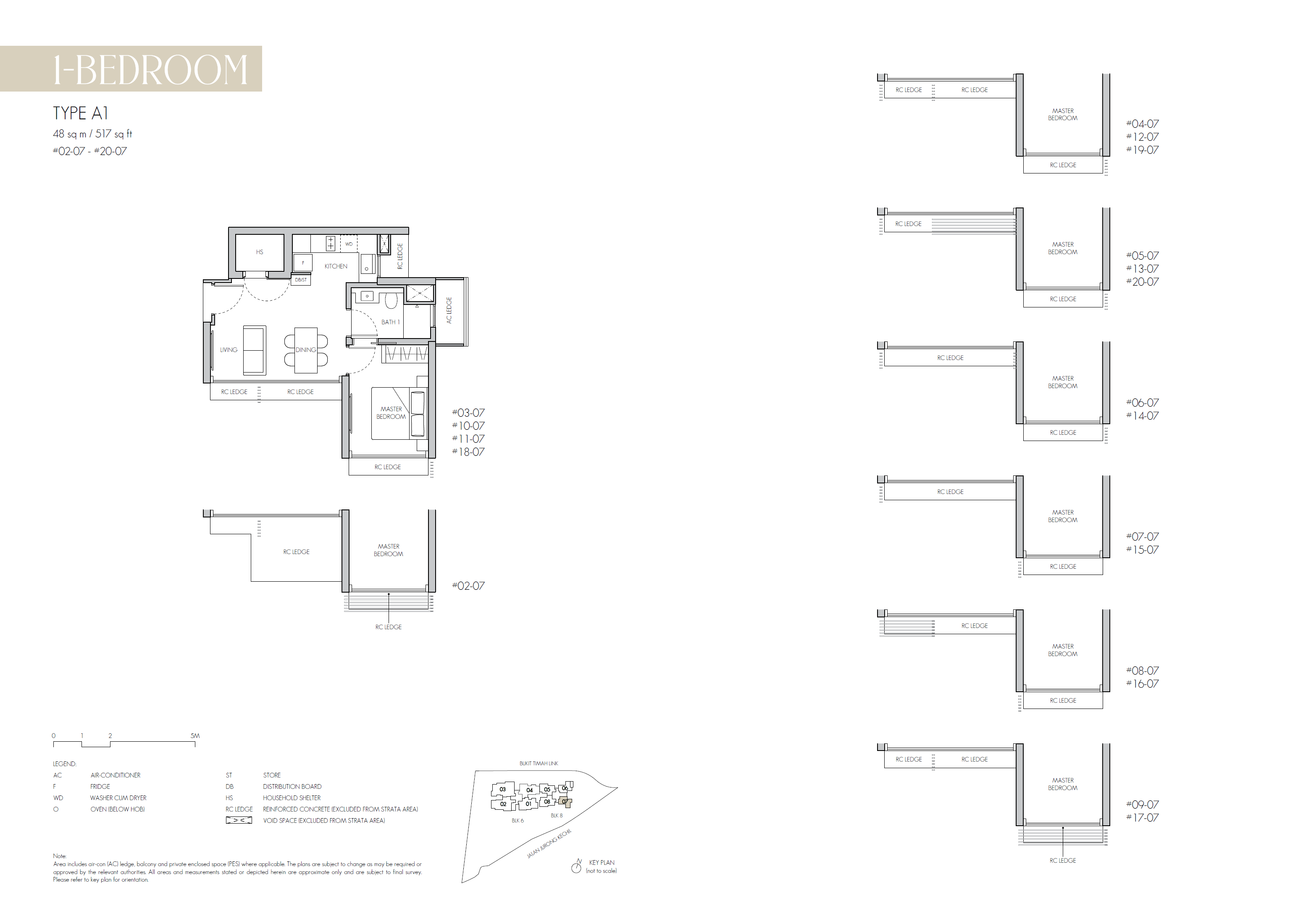 Floor plan, 8@BT. Type A1, 517 sq ft. Unit #14-07 at $1,473,000.