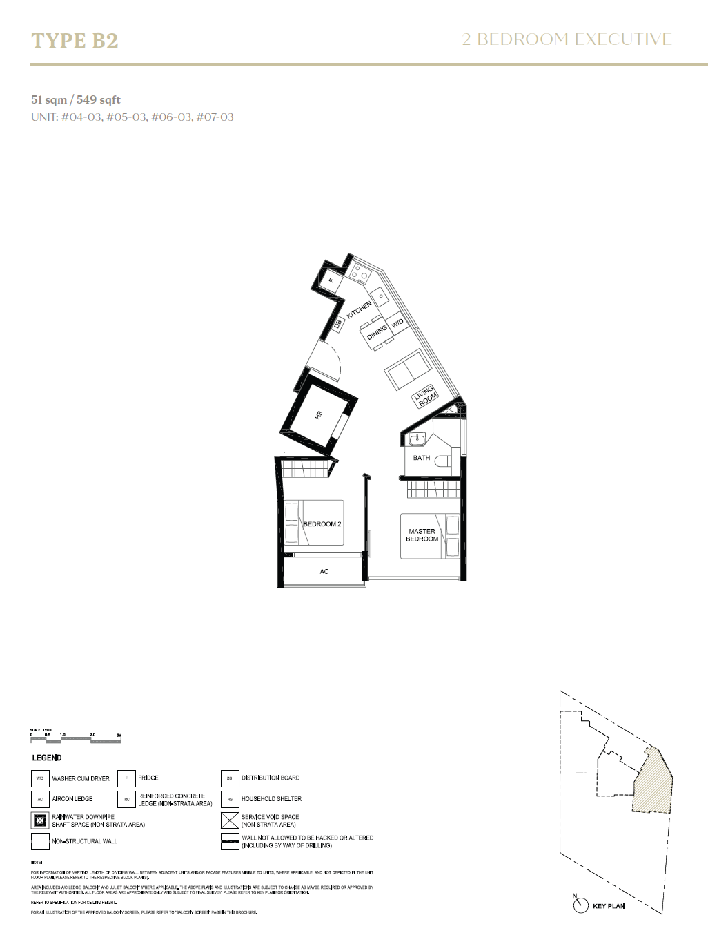 Floor plan, Duet @ Emily. Type B2, 549 sq ft. Unit #04-03 at $1,345,000.