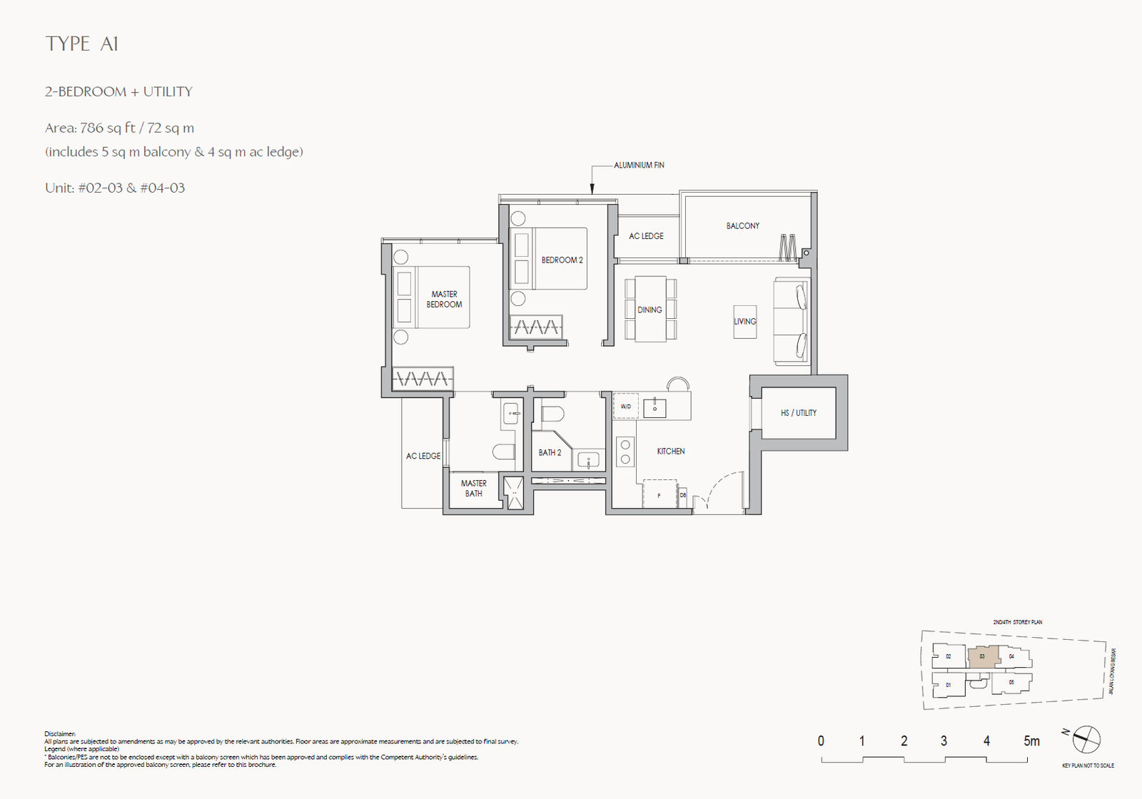 Floor plan, The Shorefront. Type A1, 775 sq ft. Unit #02-03 at $1,555,000.