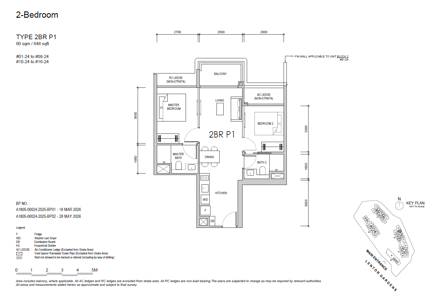 Floor plan, Lentor Gardens Residences. Type 2BR P1, 646 sq ft. Unit #04-24 at $1,571,300.