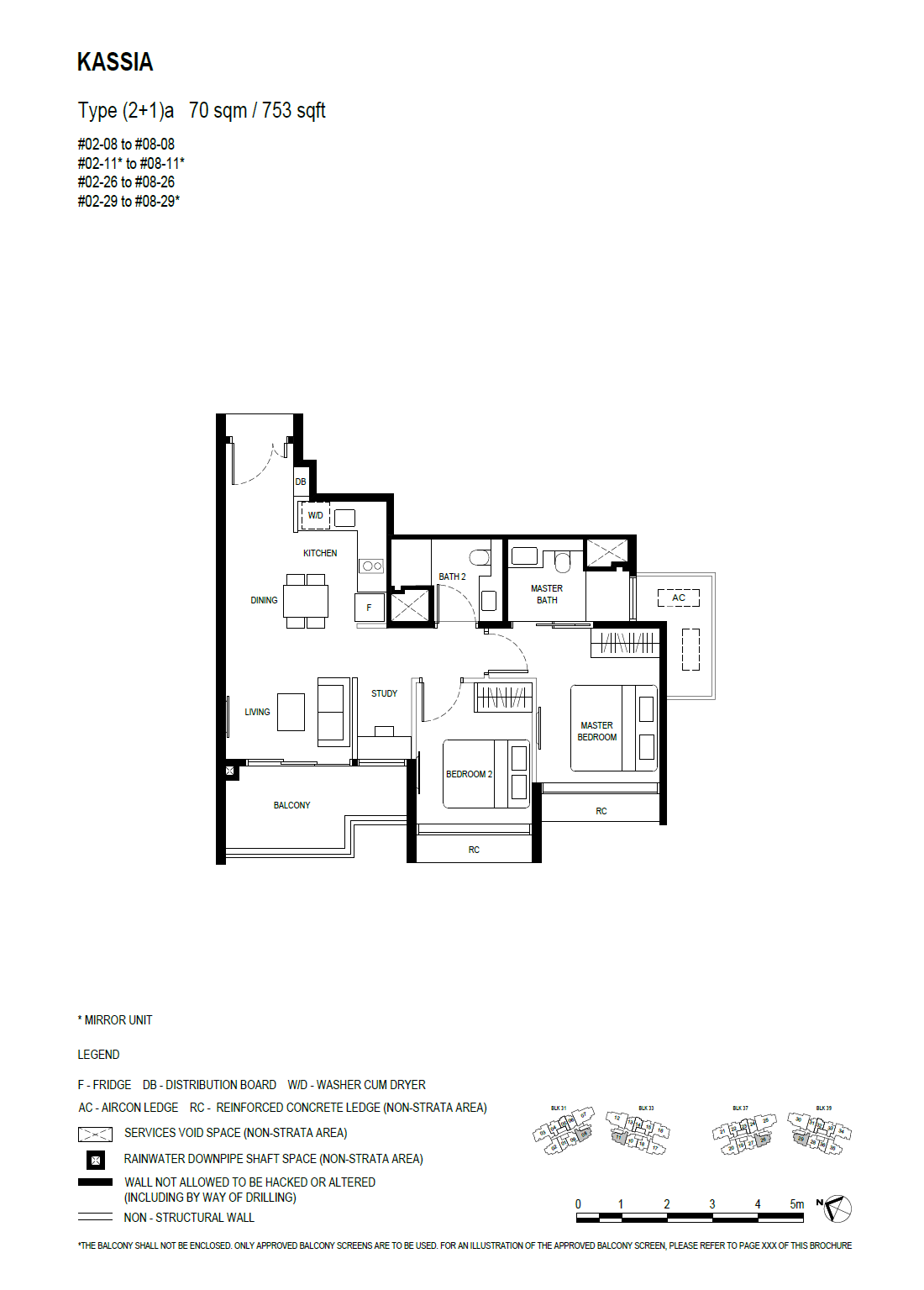 Floor plan, Kassia. Type (2+1)a, 753 sq ft. Unit #04-29 at $1,581,000.
