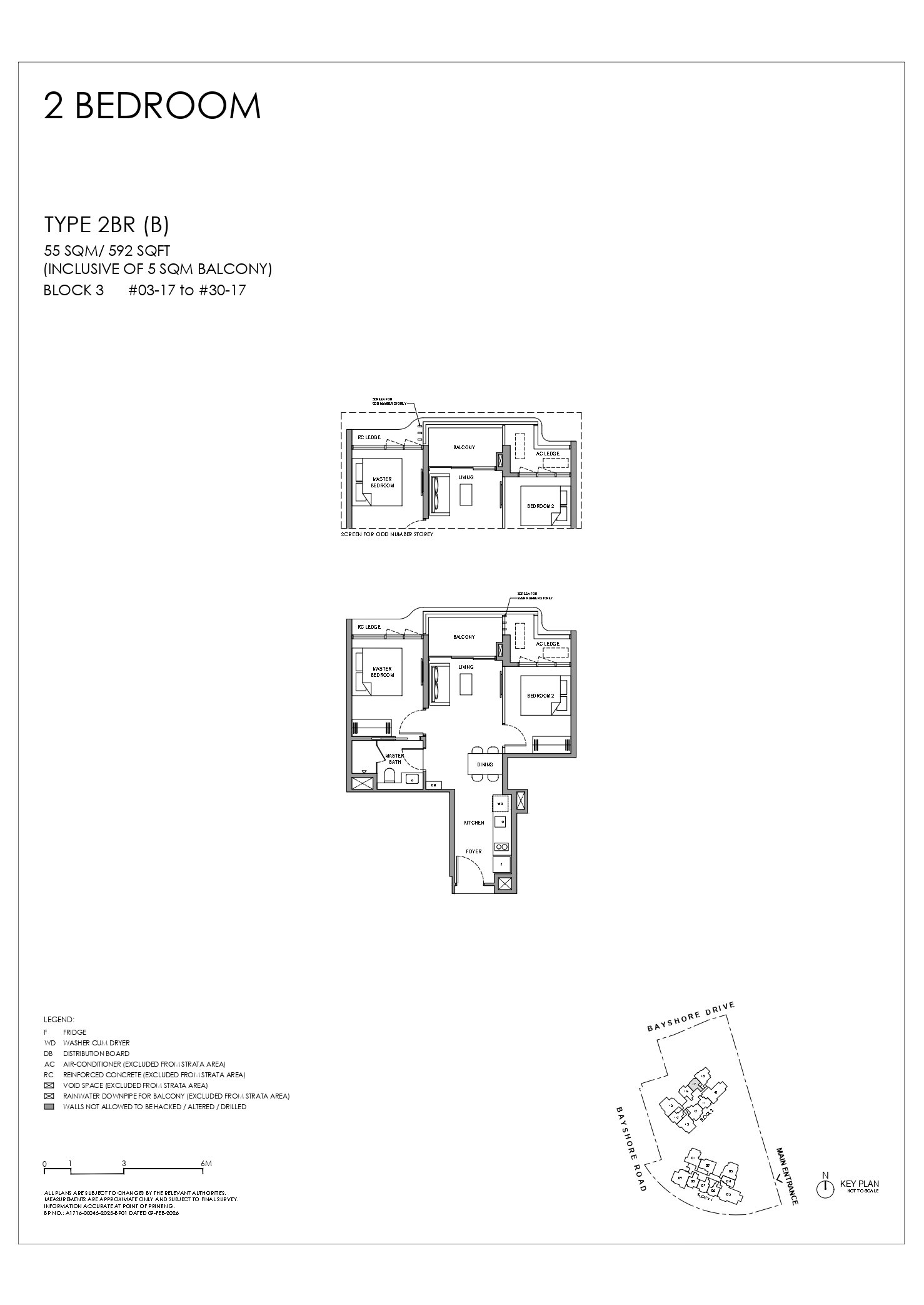 Floor plan, Vela Bay. Type 2BR (B), 592 sq ft. Unit #26-17 at $1,695,000.