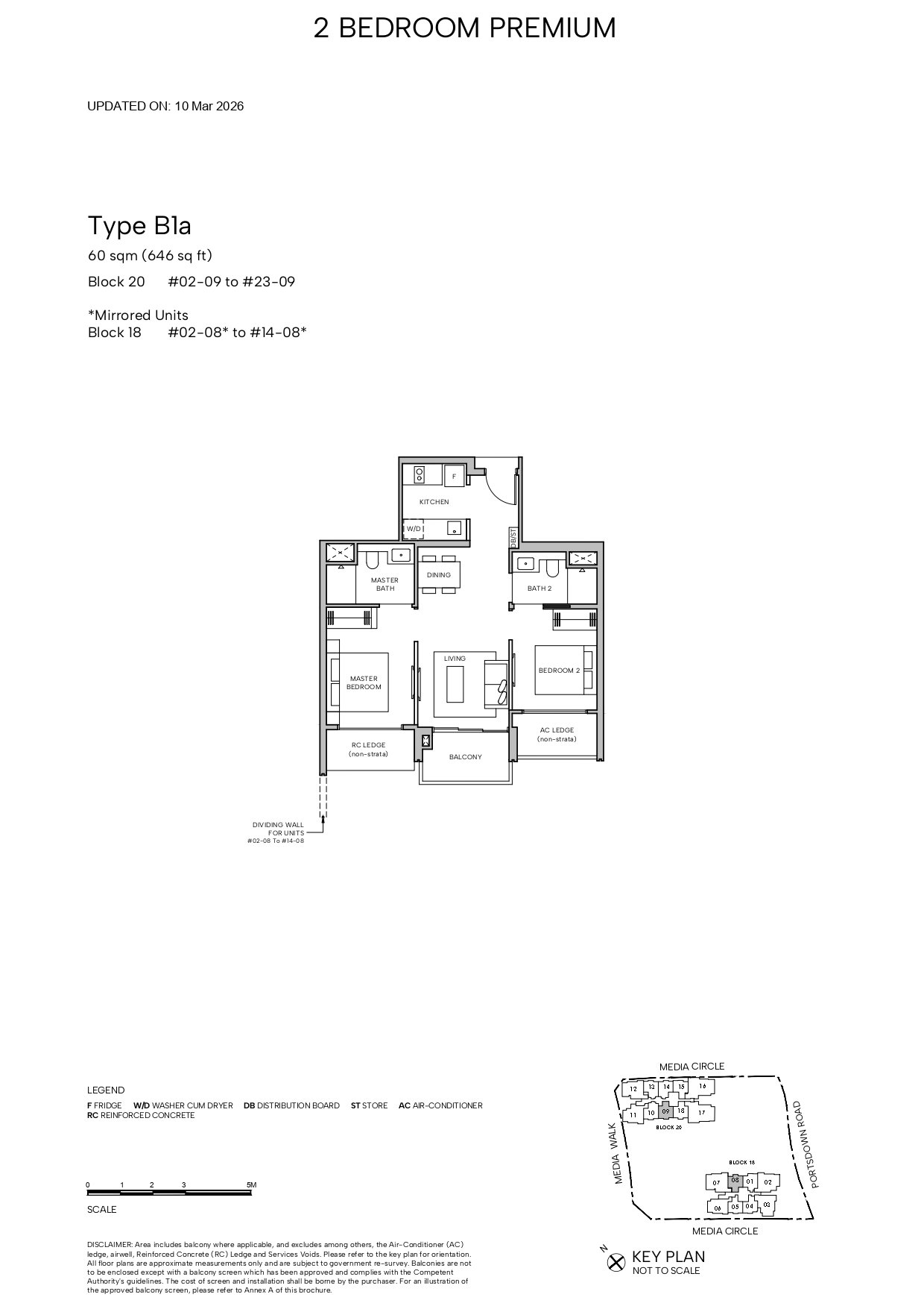 Floor plan, Hudson Place Residences. Type B1a, 646 sq ft. Unit #16-09 at $1,723,000.