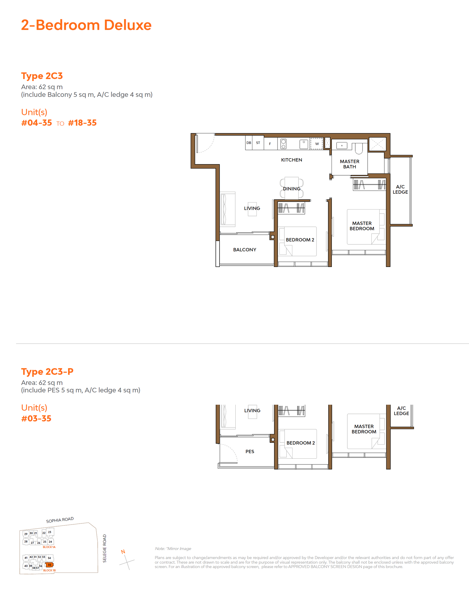 Floor plan, The Collective at One Sophia. Type 2C3, 667 sq ft. Unit #05-35 at $1,728,000.