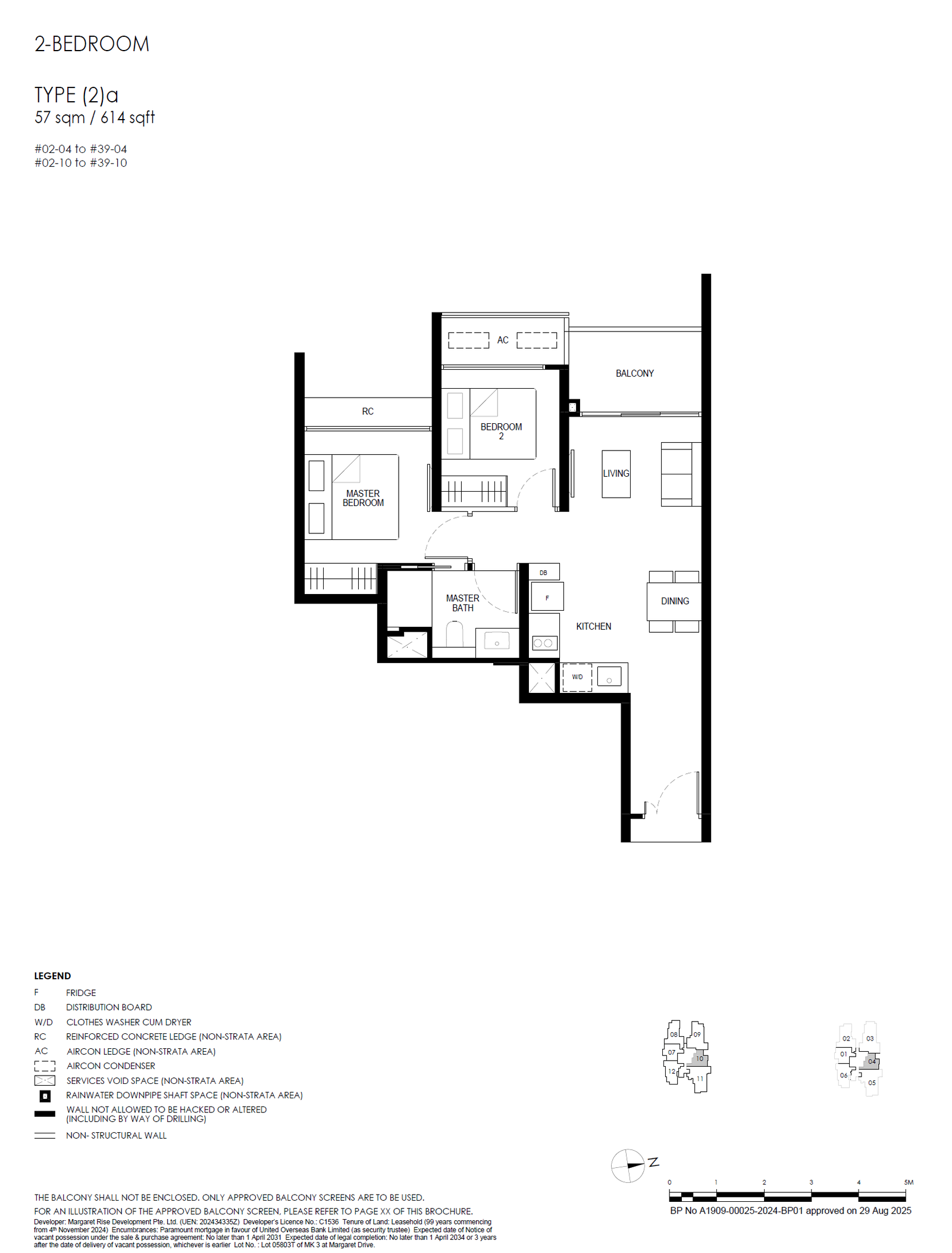 Floor plan, Penrith. Type (2)a, 614 sq ft. Unit #32-04 at $1,788,000.