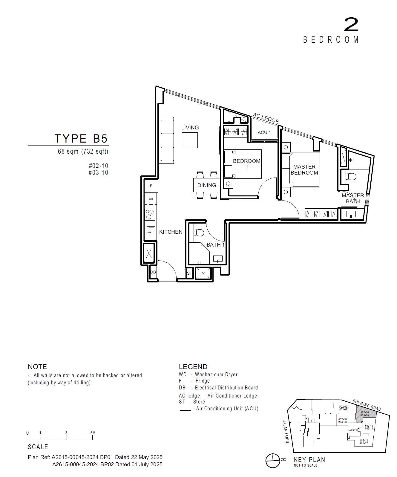 Floor plan, Artisan 8. Type B5, 732 sq ft. Unit #02-10 at $1,860,000.