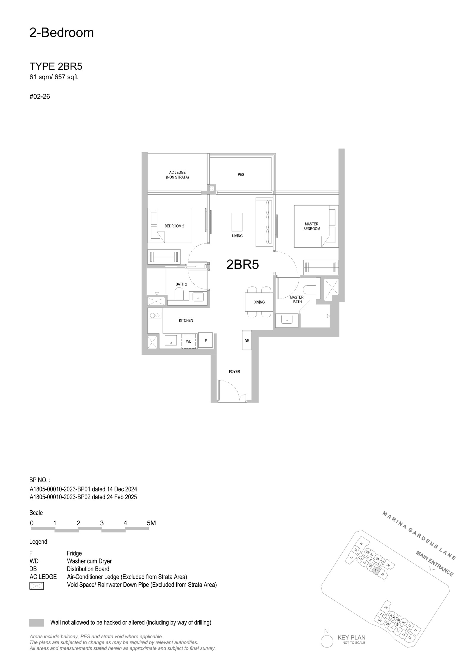 Floor plan, One Marina Gardens. Type 2BR5, 657 sq ft. Unit #02-26 at $1,876,500.