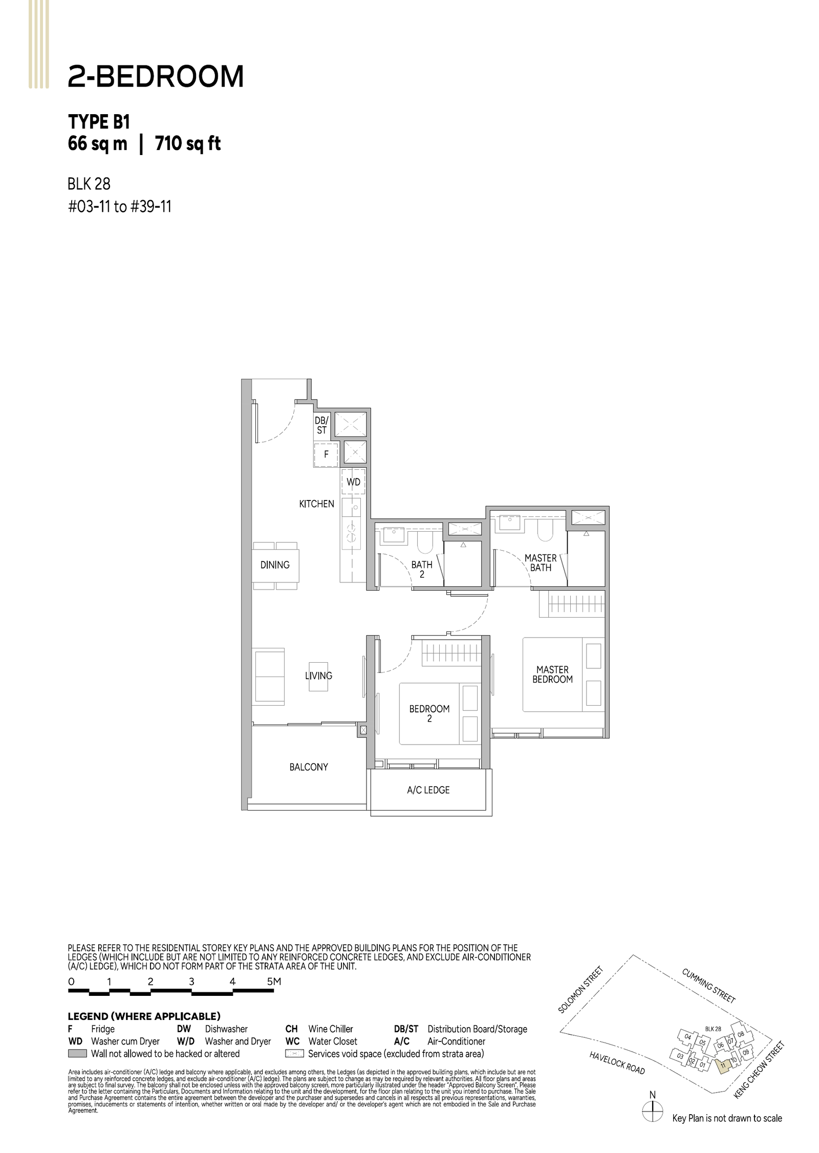 Floor plan, Union Square Residences. Type B1, 710 sq ft. Unit #04-11 at $1,890,000.