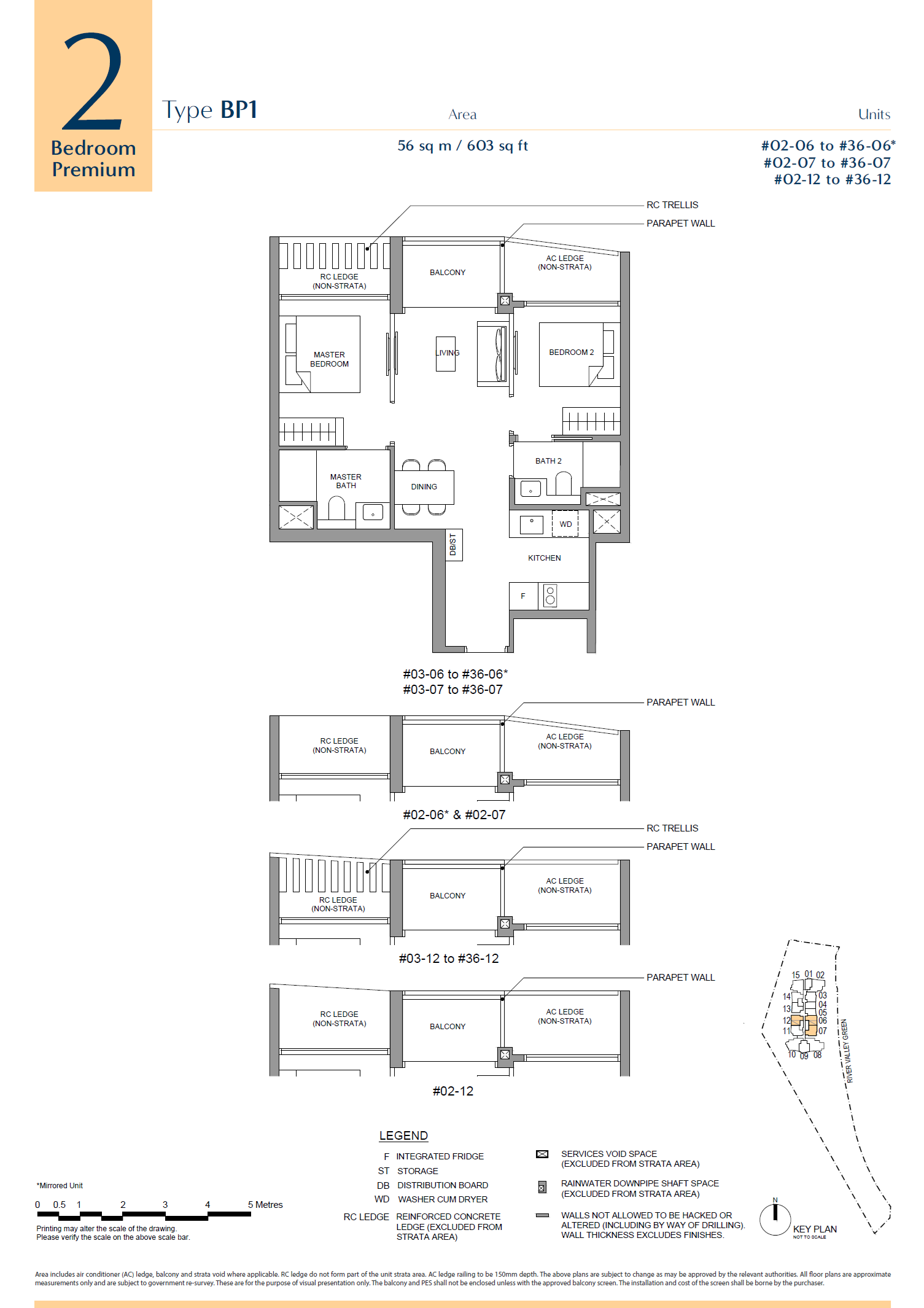 Floor plan, River Green. Type BP1, 603 sq ft. Unit #32-07 at $2,163,000.