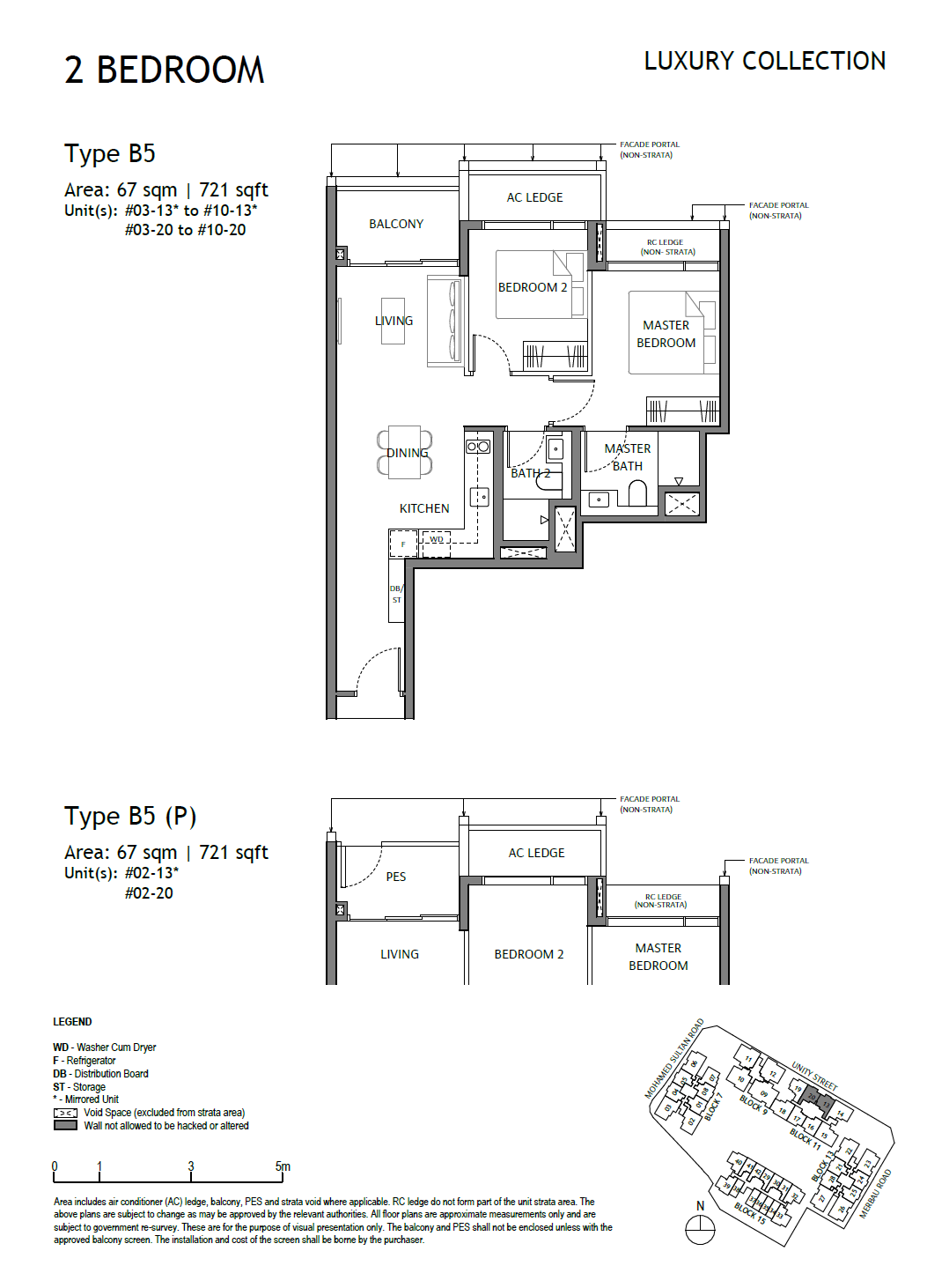 Floor plan, The Robertson Opus. Type B5(P), 721 sq ft. Unit #02-20 at $2,175,000.