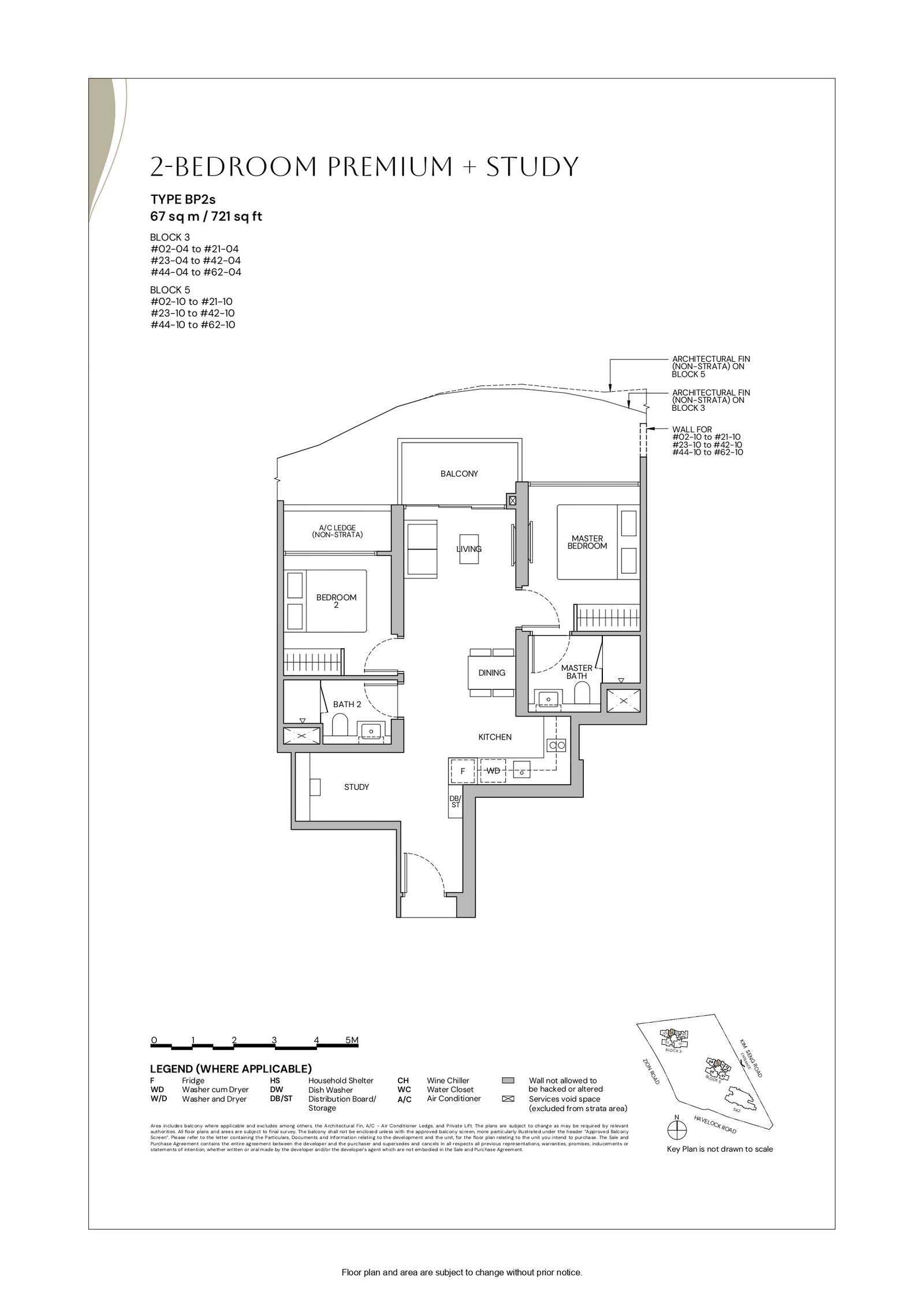 Floor plan, Zyon Grand. Type BP2s, 721 sq ft. Unit #54-04 at $2,383,000.