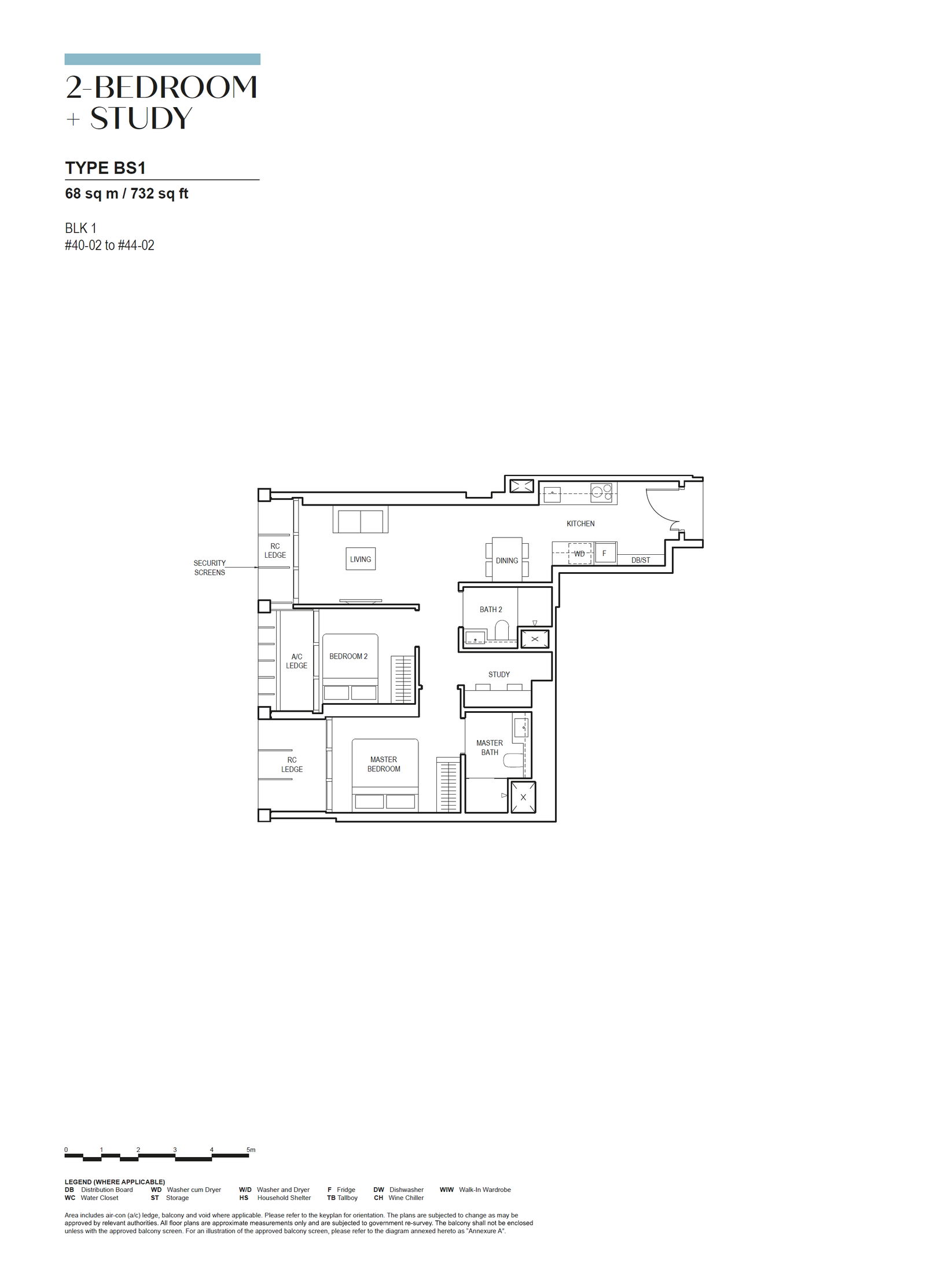 Floor plan, Canninghill Piers. Type BS1, 732 sq ft. Unit #42-02 at $2,435,000.