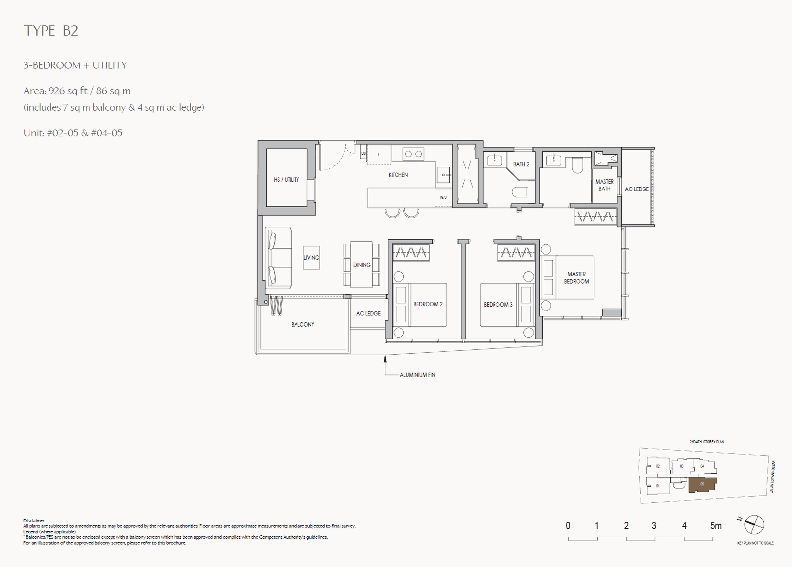 Floor plan, The Shorefront. Type B2, 86 sqm / 926 sq ft. Unit #02-05 at $1,800,000.