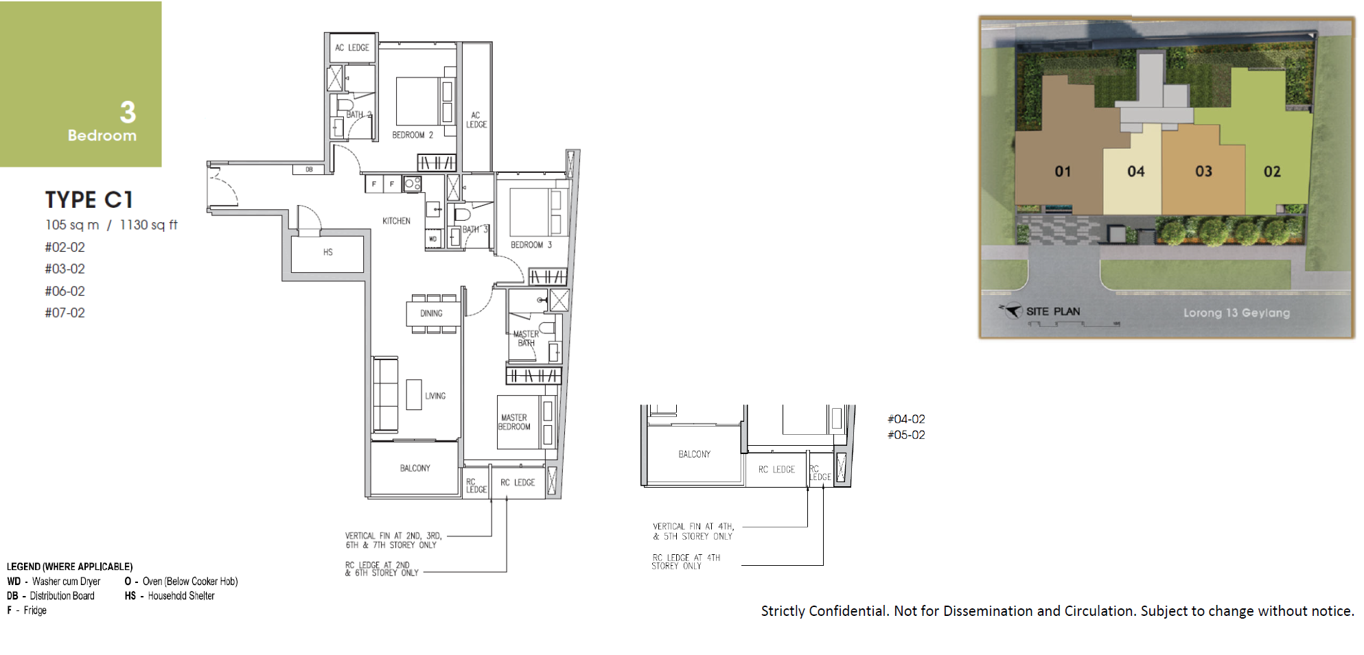 Floor plan, Gems Ville. Type C1, 105 sqm / 1,130 sq ft. Unit #02-02 at $2,138,000.