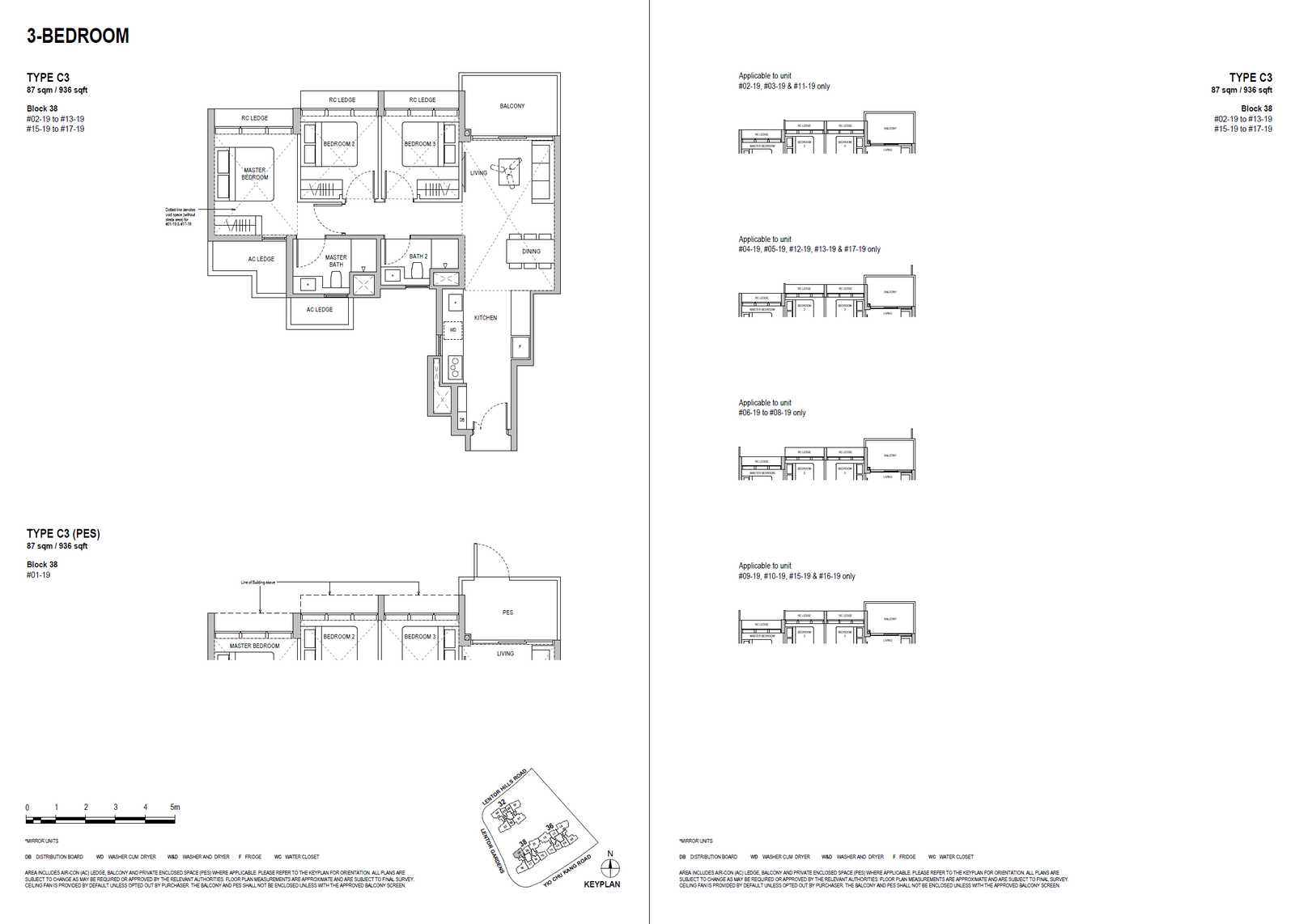 Floor plan, Lentoria. Type C3, 87 sqm / 936 sq ft. Unit #13-19 at $2,279,000.