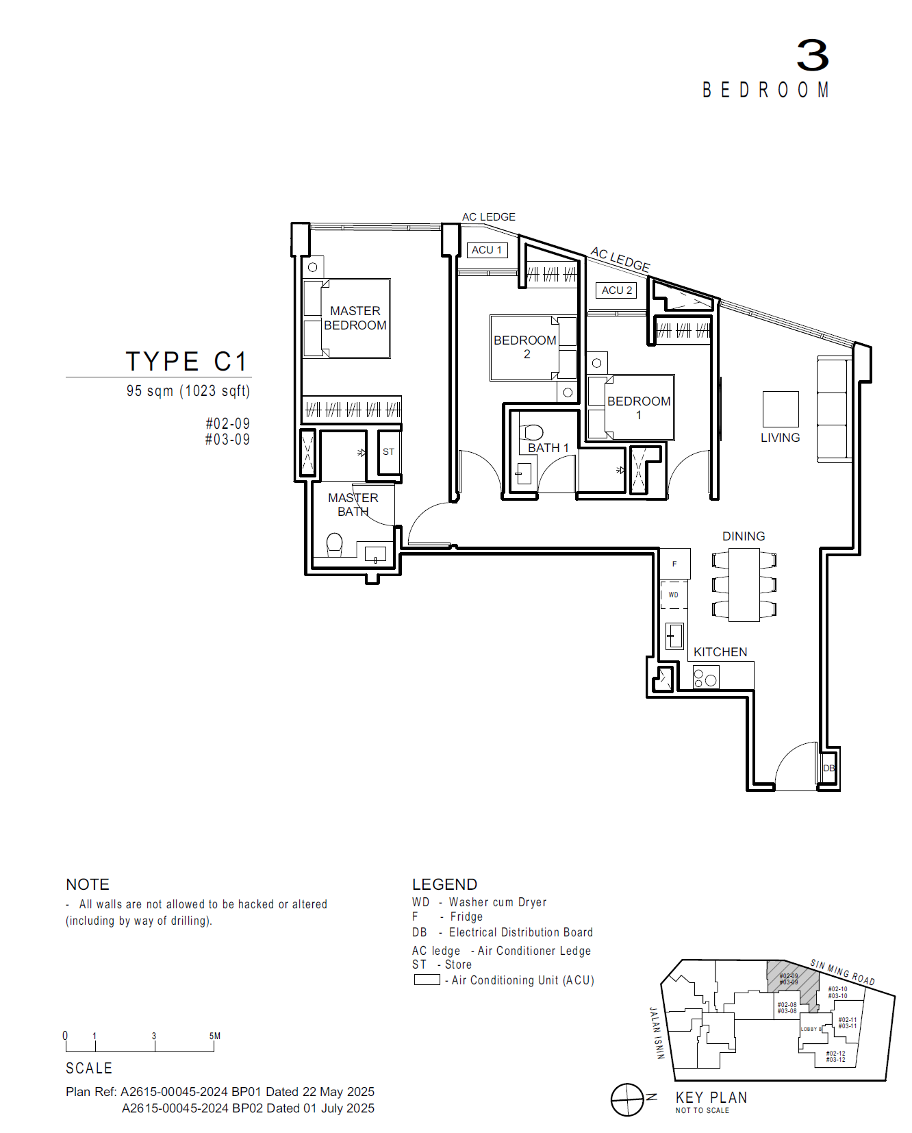 Floor plan, Artisan 8. Type C1, 95 sqm / 1,023 sq ft. Unit #02-09 at $2,490,000.