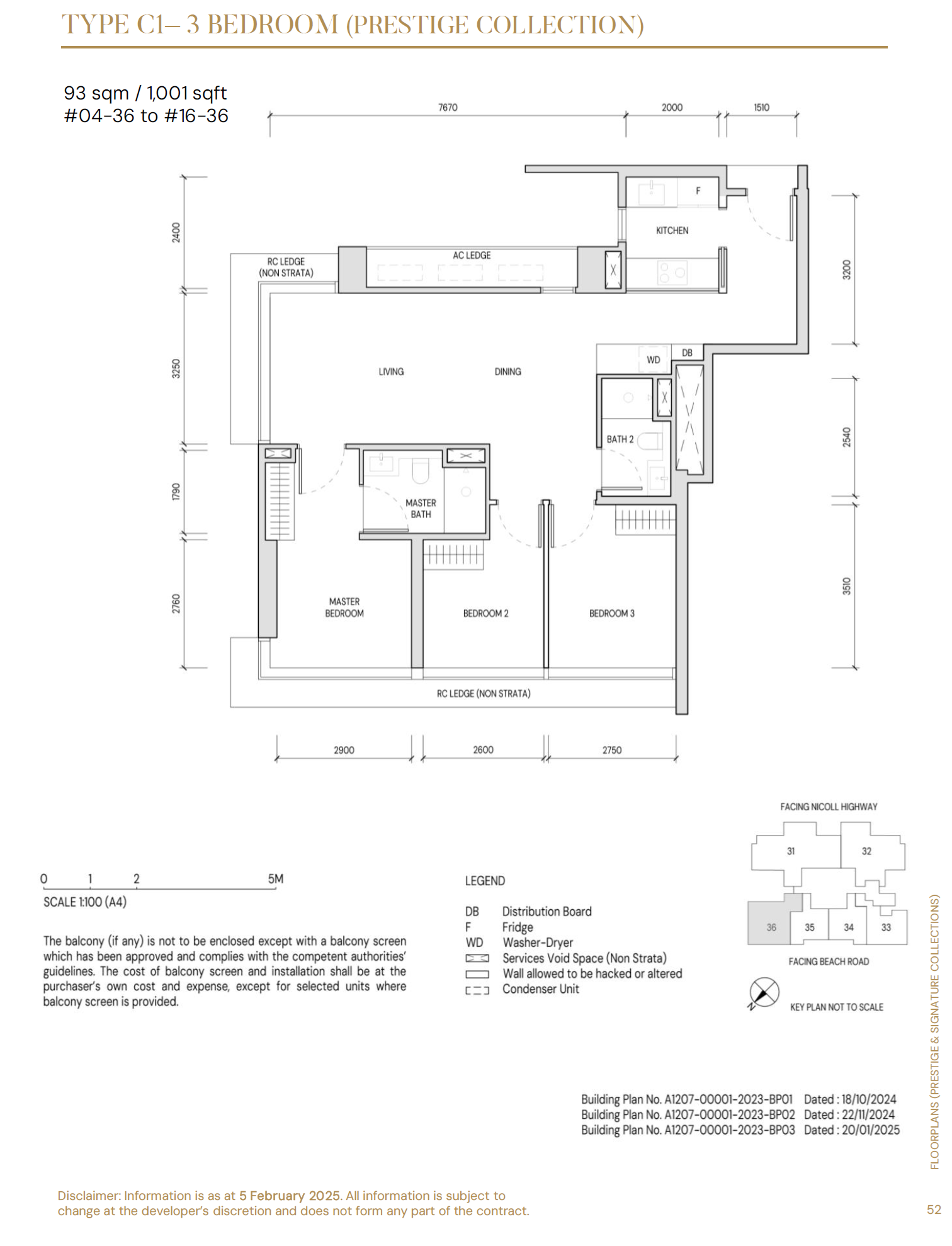 Floor plan, Aurea. Type C1, 93 sqm / 1,001 sq ft. Unit #04-36 at $2,666,600.