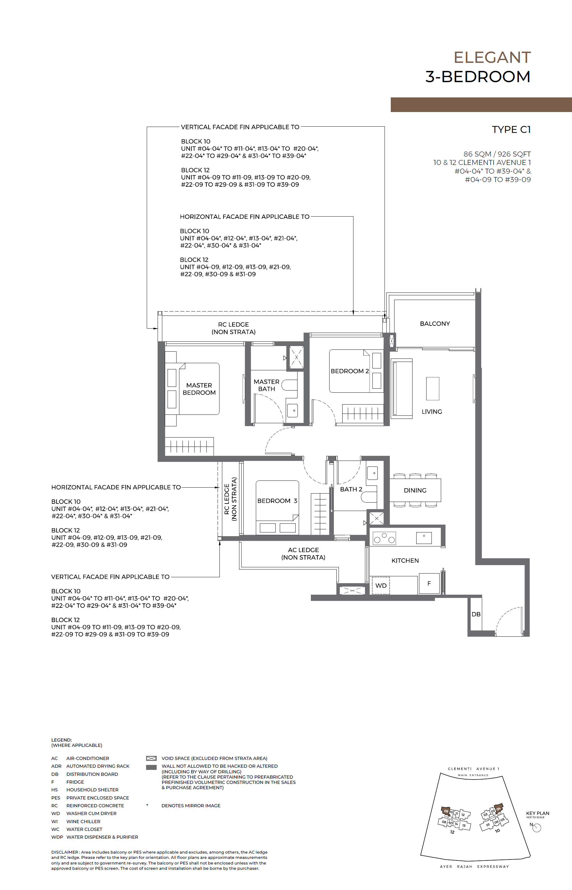 Floor plan, ELTA. Type C1, 86 sqm / 926 sq ft. Unit #39-04 at $2,691,000.