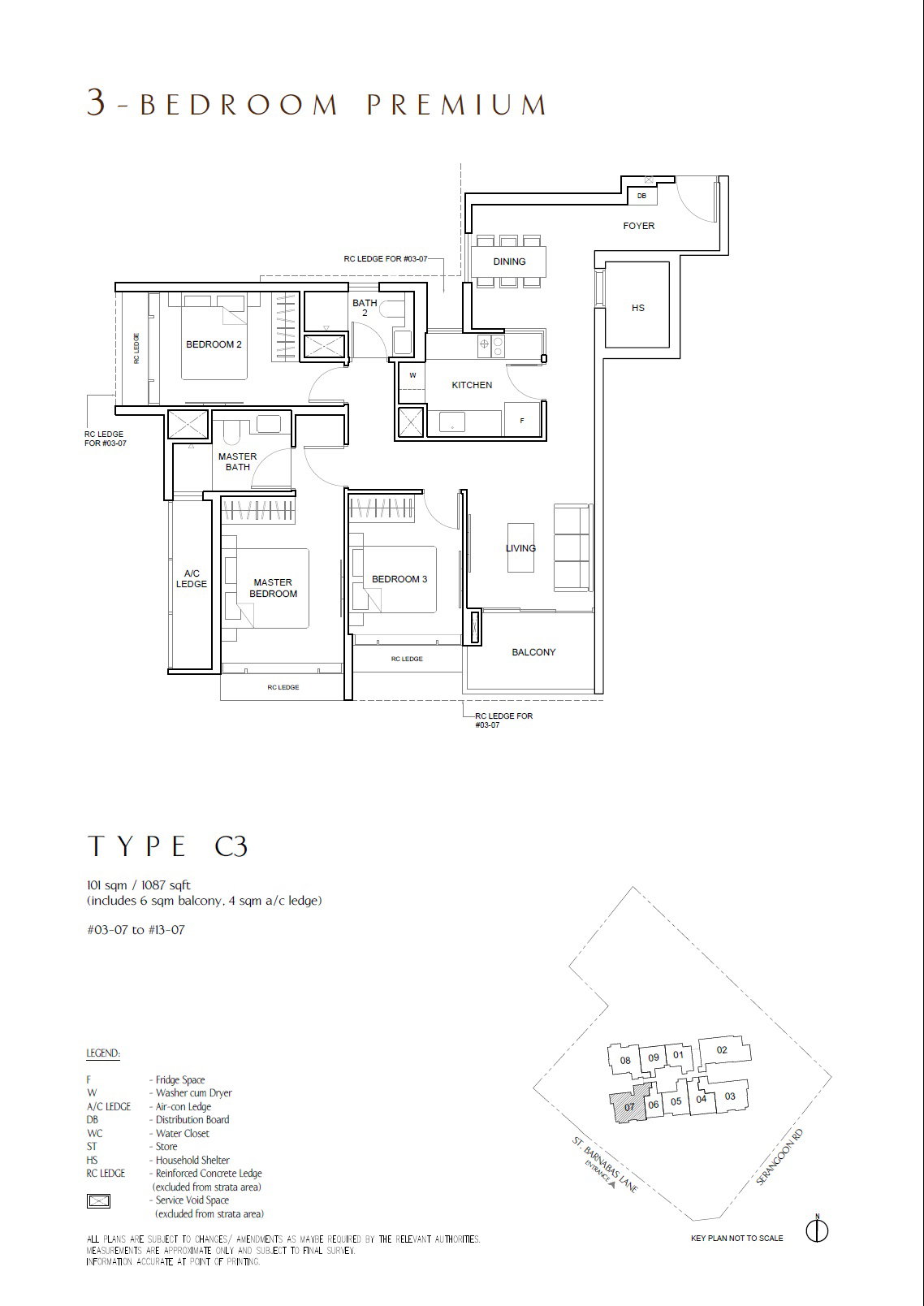 Floor plan, The Arcady at Boon Keng. Type C3, 101 sqm / 1,087 sq ft. Unit #03-07 at $2,767,000.