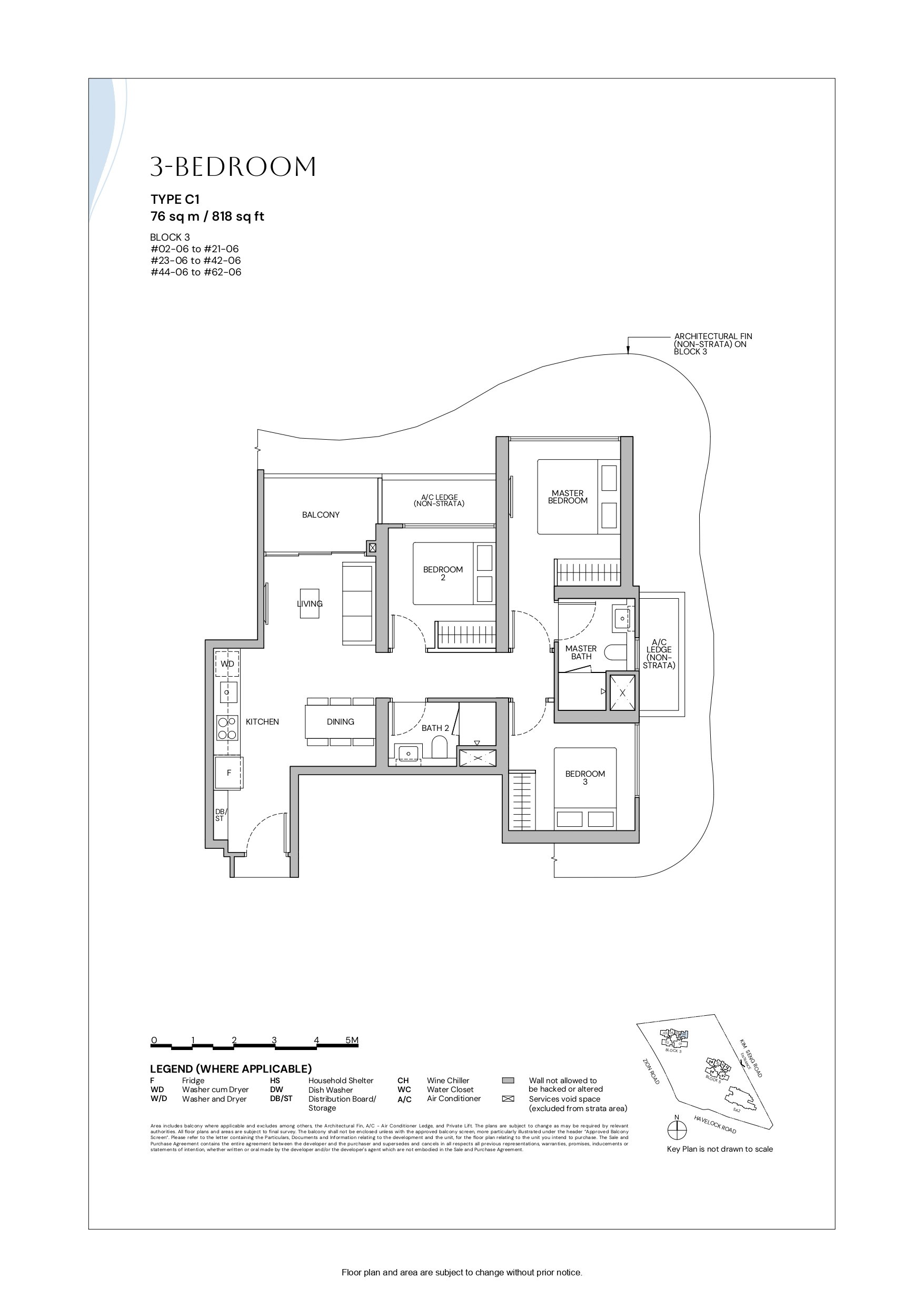Floor plan, Zyon Grand. Type C1, 76 sqm / 818 sq ft. Asking $2,792,000.