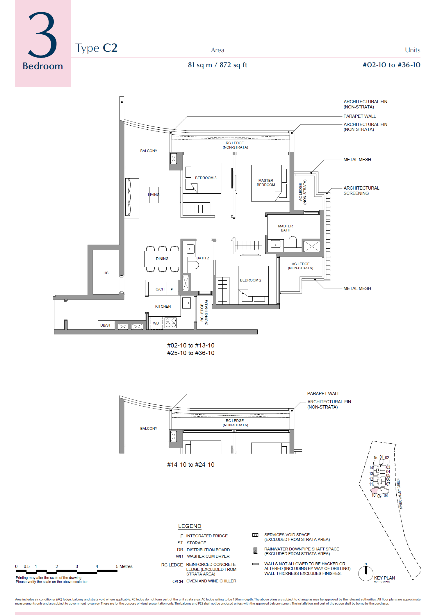 Floor plan, River Green. Type C2, 81 sqm / 872 sq ft. Asking $3,123,000.