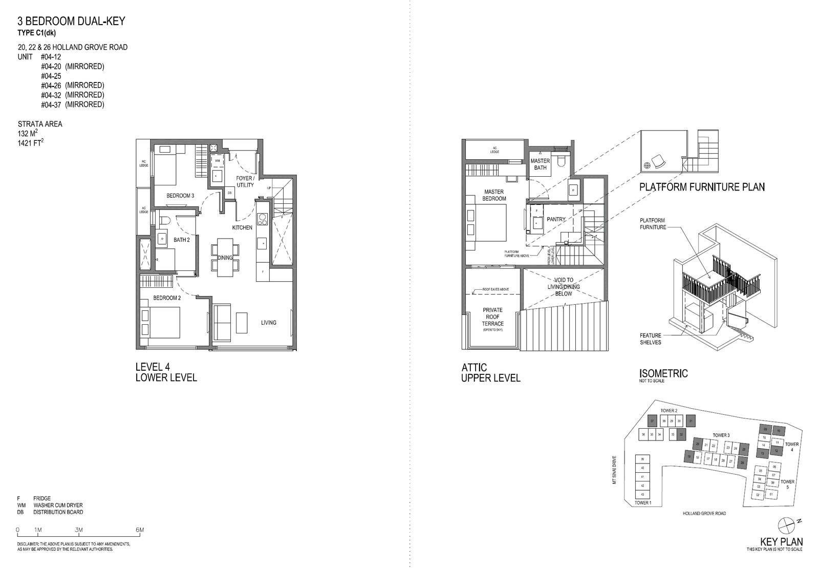 Floor plan, Parksuites. Type C1(dk), 132 sqm / 1,421 sq ft over level 4 and an attic. Asking $3,171,595.