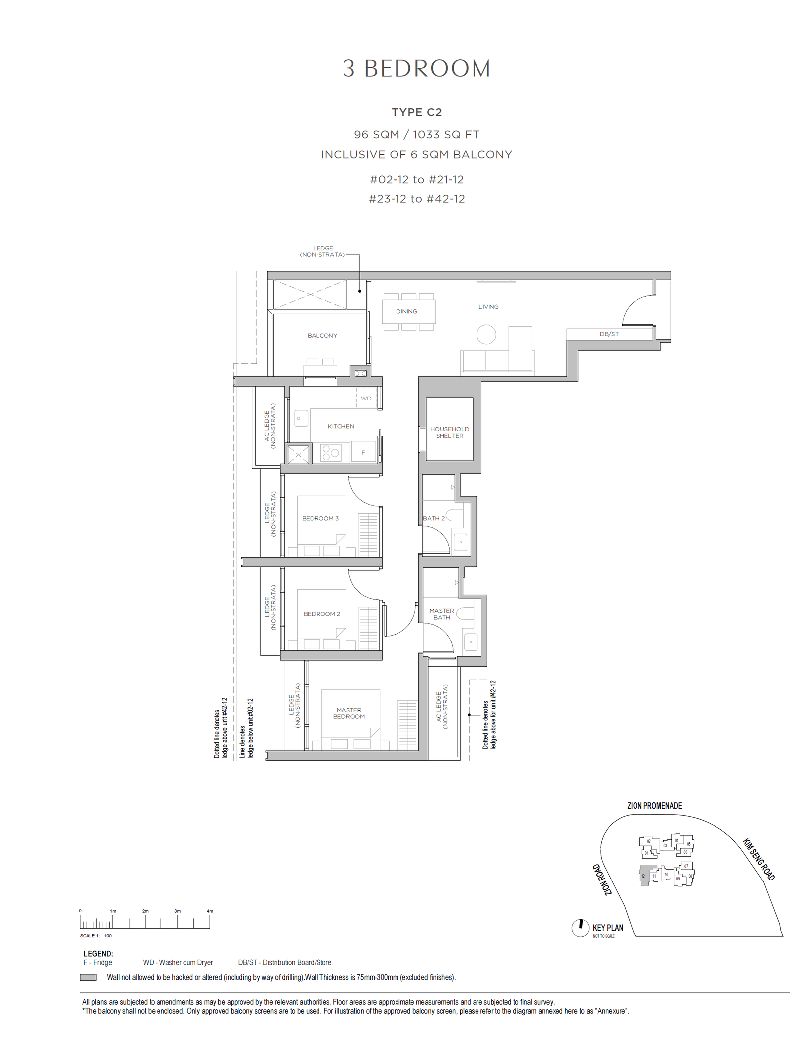 Floor plan, Promenade Peak. Type C2, 1,033 sq ft. Unit #34-12 at $3,212,700.