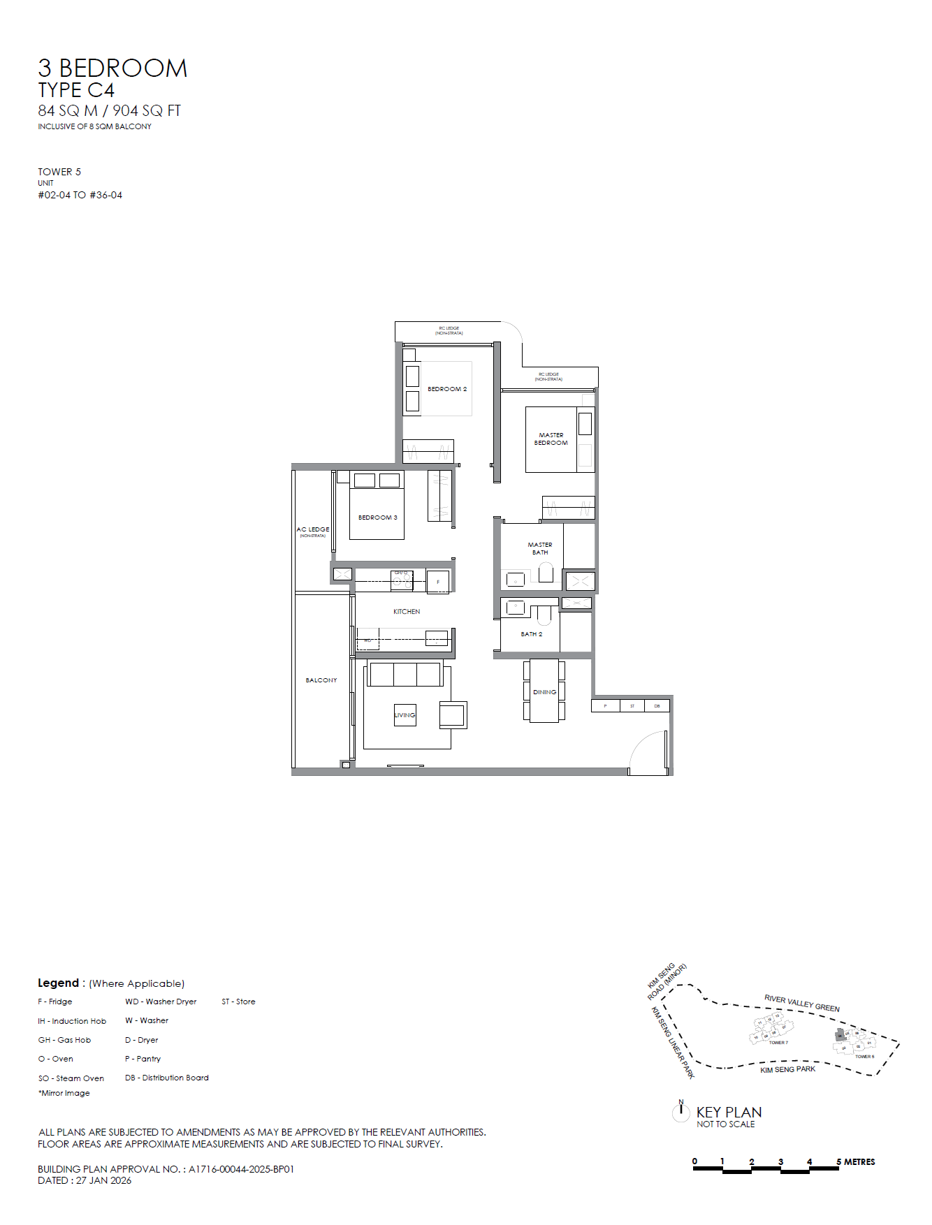 Floor plan, River Modern. Type C4, 904 sq ft. Unit #34-04 at $3,375,000.