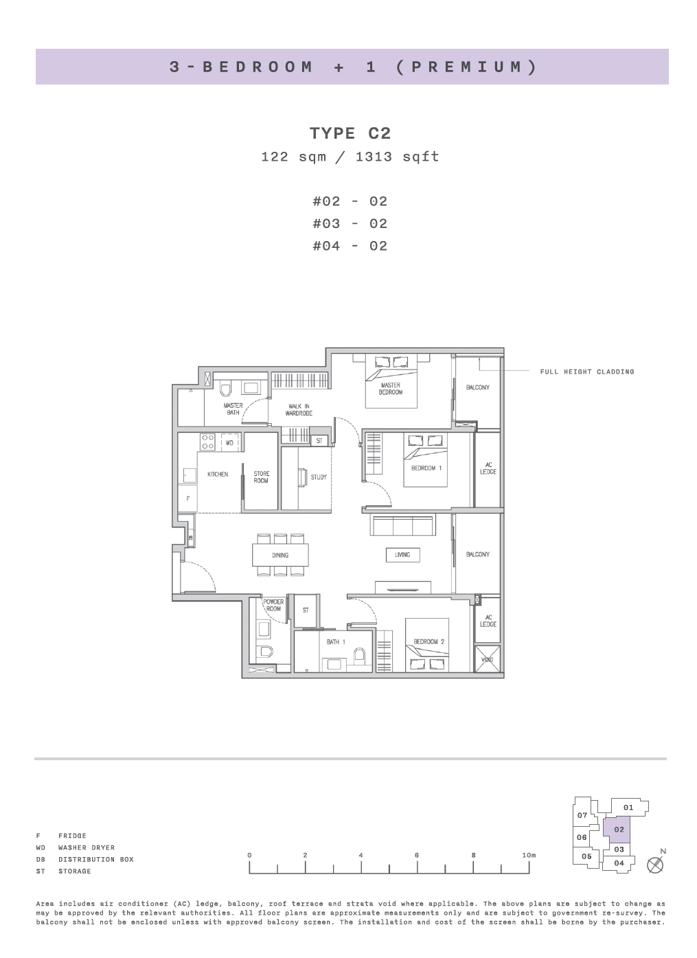 Floor plan, Claydence. Type C2, 1,313 sq ft. Unit #02-02 at $3,413,800.