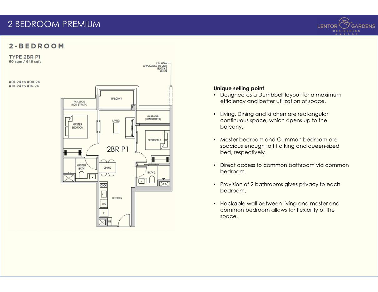 Lentor Gardens Residences floor plan — 2BR P1, 646 sqft