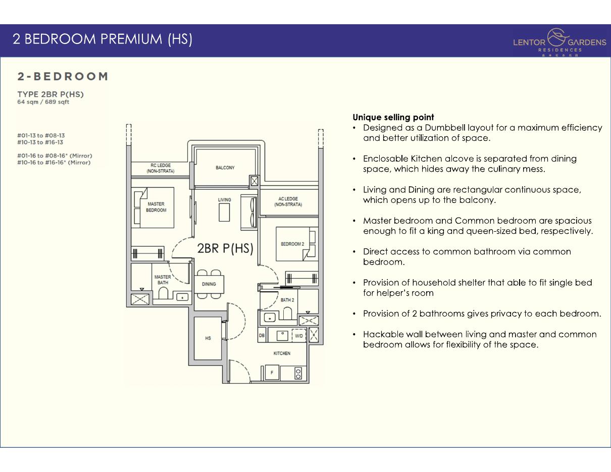 Lentor Gardens Residences floor plan — 2BR P(HS), 689 sqft