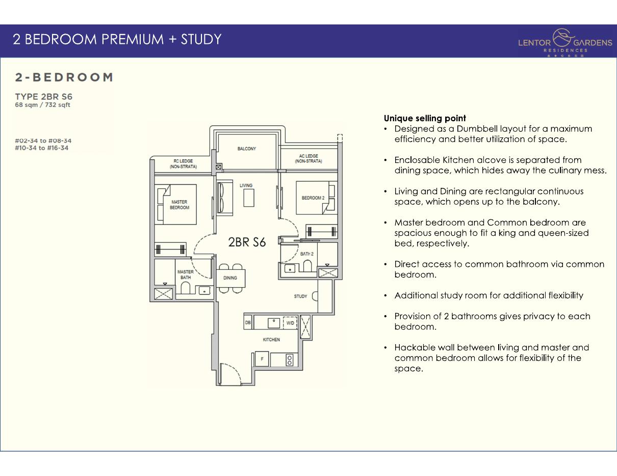 Lentor Gardens Residences floor plan — 2BR S6, 732 sqft