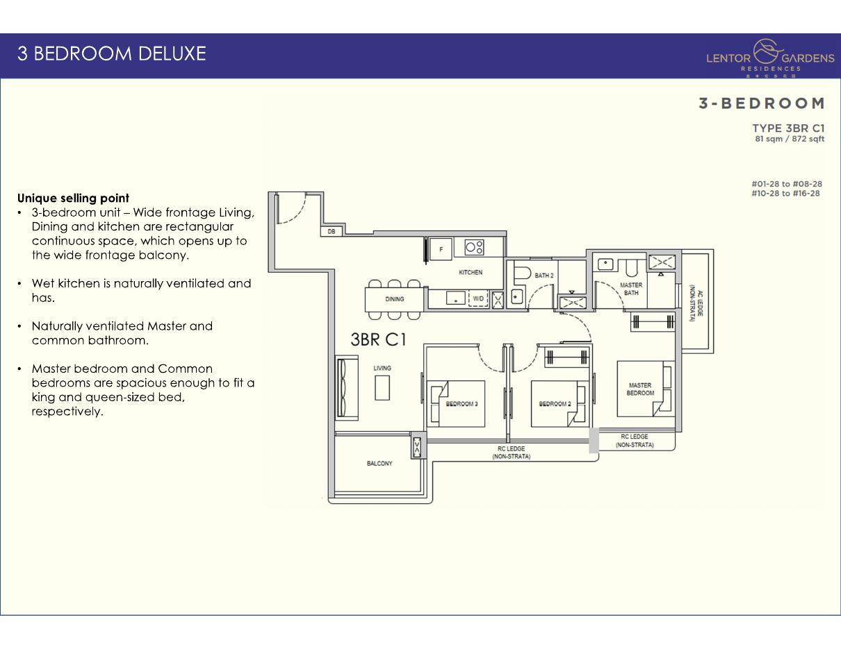 Lentor Gardens Residences floor plan — 3BR C1, 872 sqft