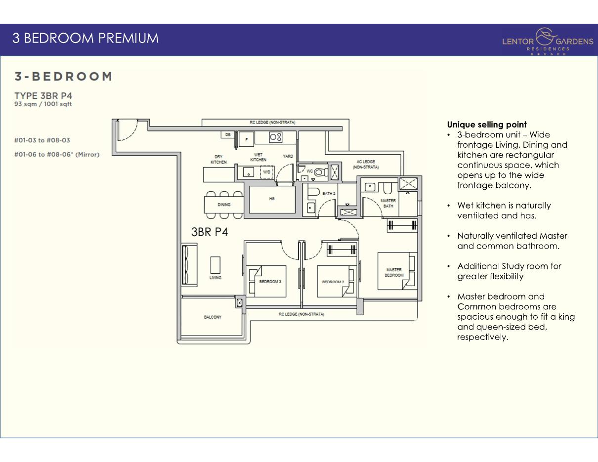 Lentor Gardens Residences floor plan — 3BR P4(HS), 1001 sqft