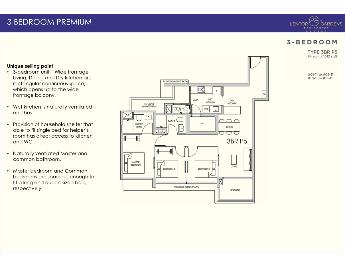 Lentor Gardens Residences floor plan — 3BR P5(HS), 1012 sqft