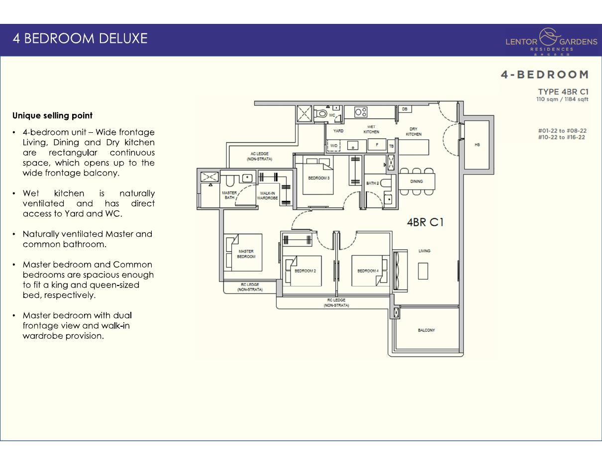 Lentor Gardens Residences floor plan — 4BR C1, 1184 sqft
