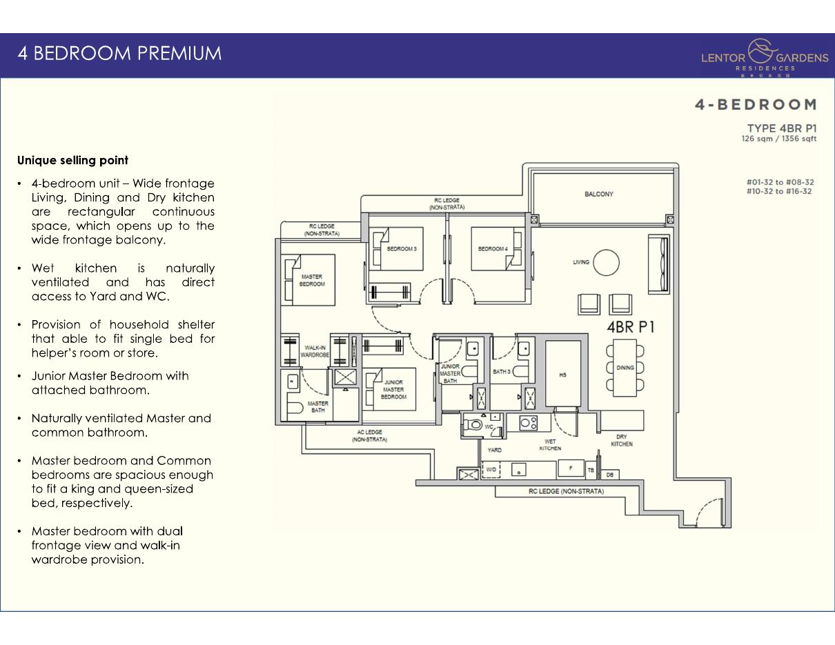 Lentor Gardens Residences floor plan — 4BR P1, 1356 sqft