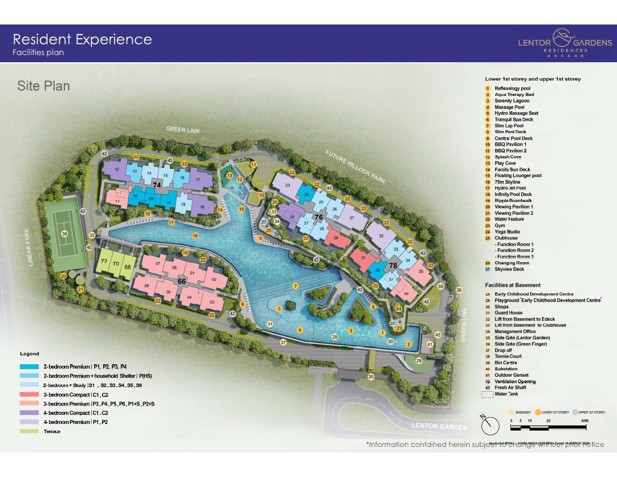 Lentor Gardens Residences — Site plan — facilities & unit-type legend
