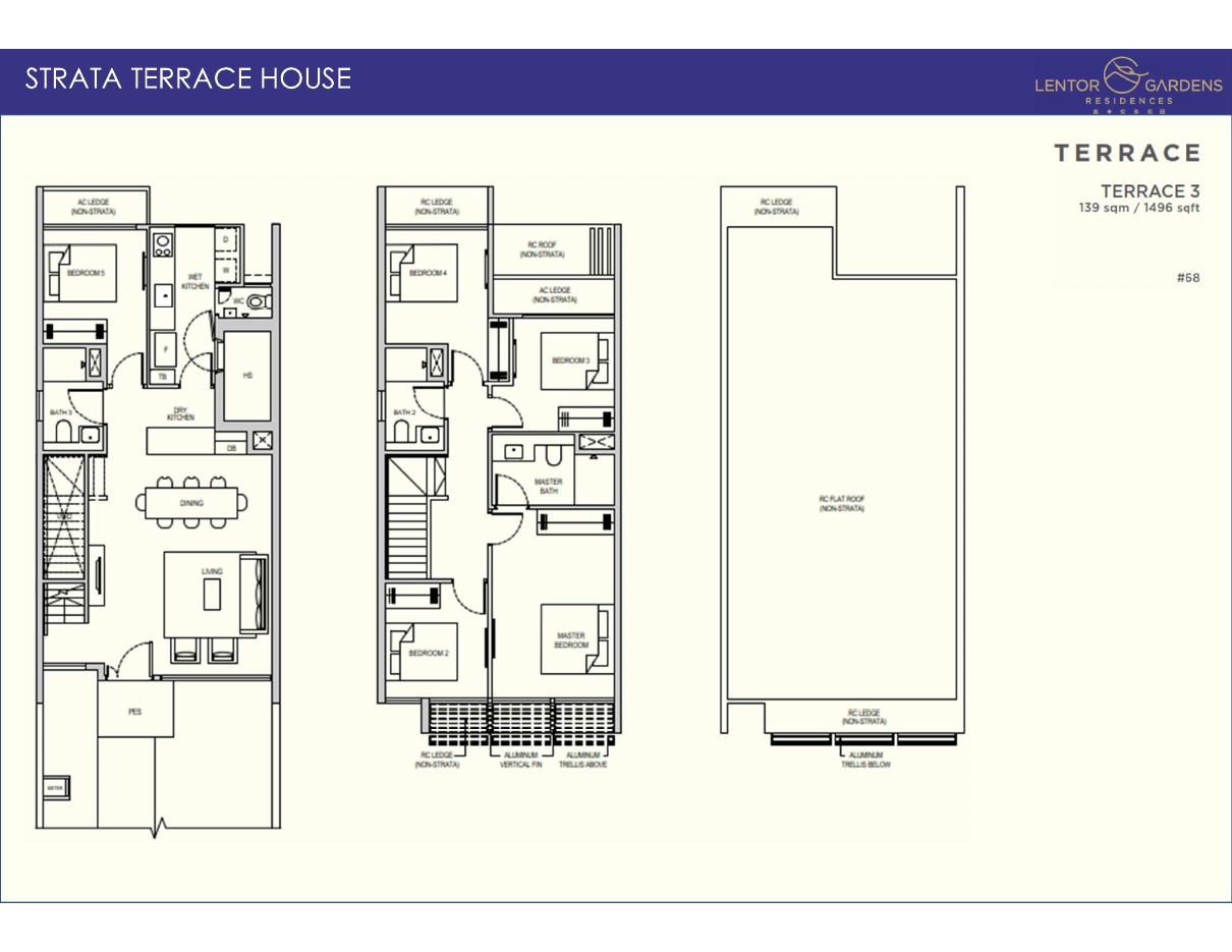 Lentor Gardens Residences floor plan — Terrace 3, 1496 sqft
